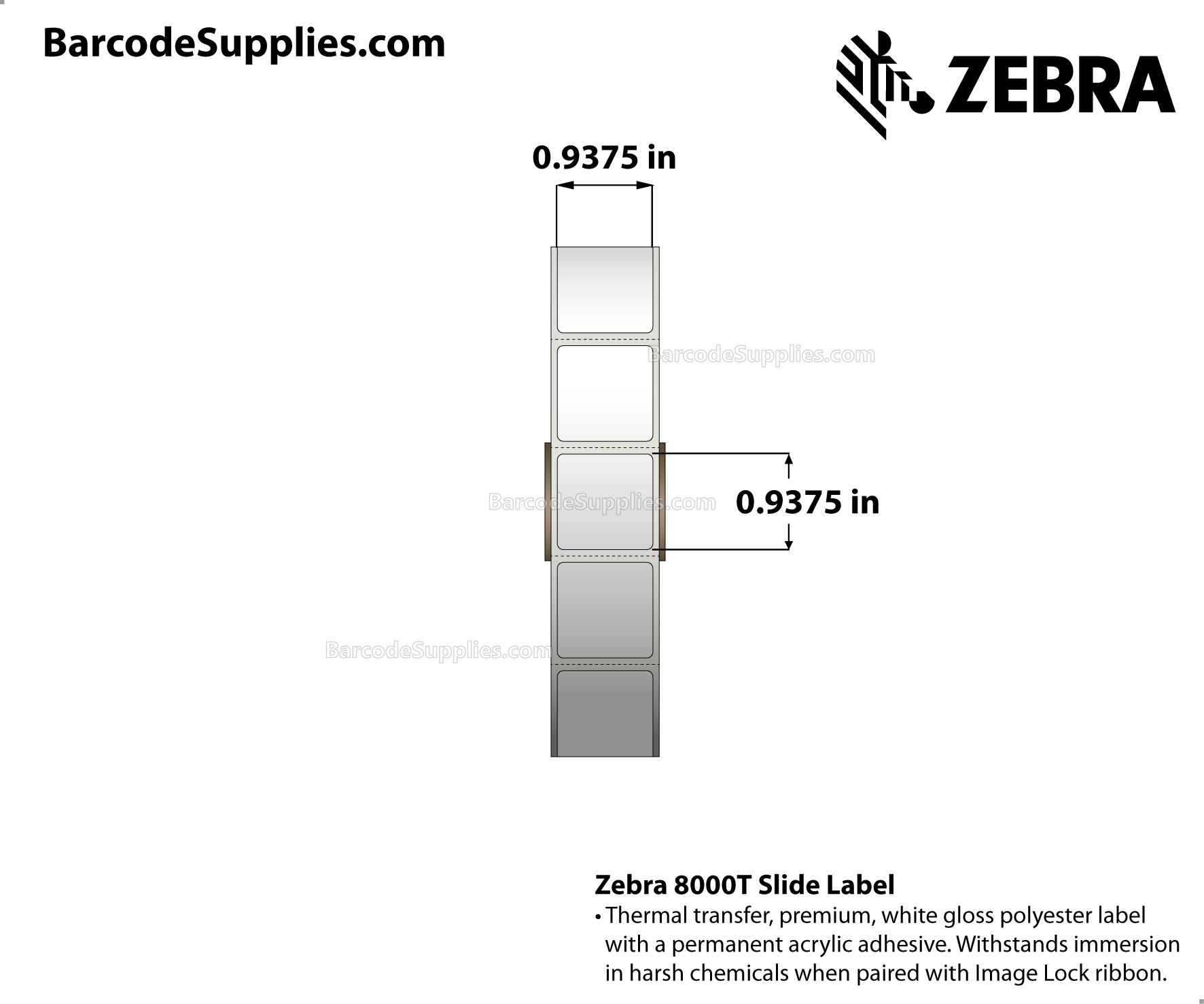 0.9375 x 0.9375 Thermal Transfer White 8000T Slide Labels With Permanent Adhesive - Perforated - 2512 Labels Per Roll - Carton Of 4 Rolls - 10048 Labels Total - MPN: 10034219