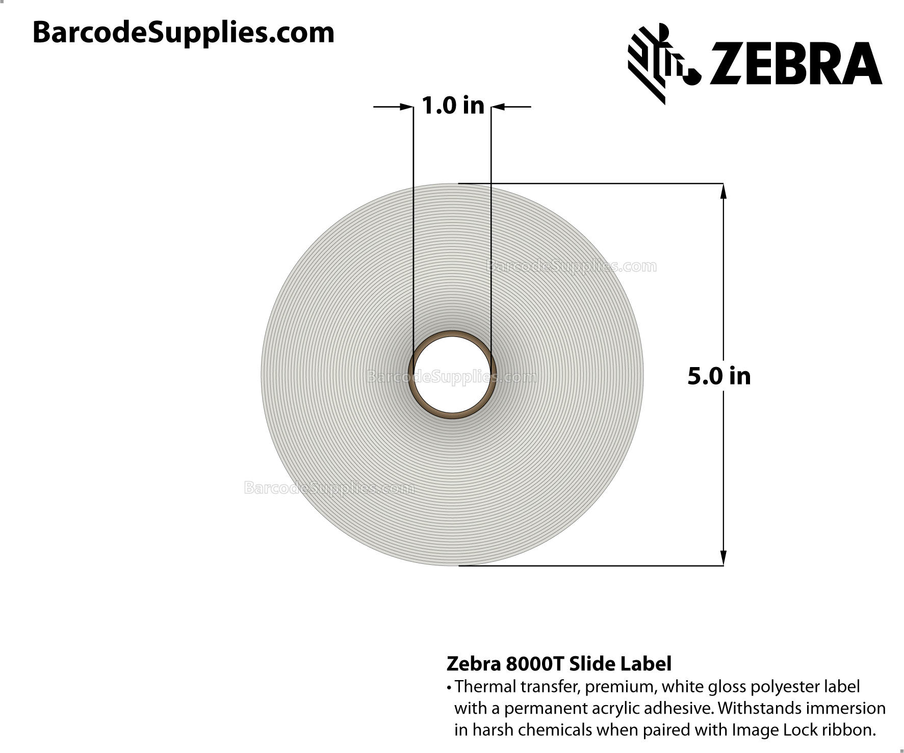 0.9375 x 0.9375 Thermal Transfer White 8000T Slide Labels With Permanent Adhesive - Perforated - 2512 Labels Per Roll - Carton Of 4 Rolls - 10048 Labels Total - MPN: 10034219