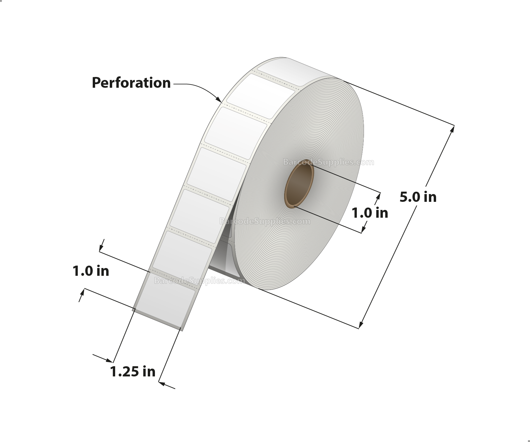 1.25 x 1 Direct Thermal White Labels With Rubber Adhesive - Perforated - 2340 Labels Per Roll - Carton Of 12 Rolls - 28080 Labels Total - MPN: RDT5-125100-1P