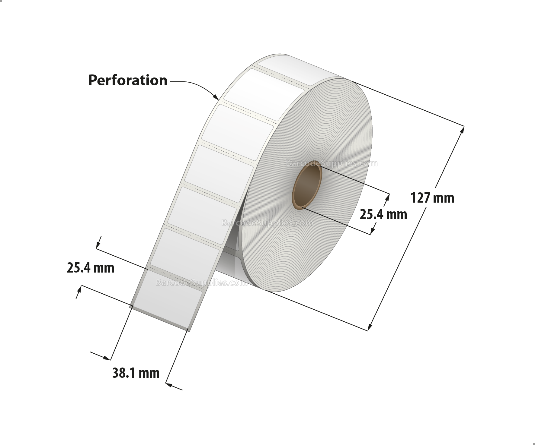 1.5 x 1 Direct Thermal White Labels With Permanent Acrylic Adhesive - Perforated - 2300 Labels Per Roll - Carton Of 4 Rolls - 9200 Labels Total - MPN: DT151-15PDT