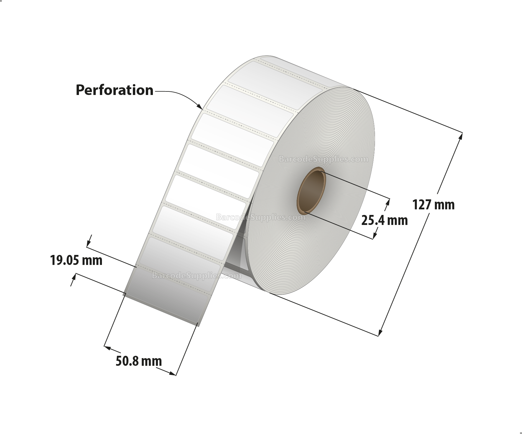 2 x 0.75 Thermal Transfer White Labels With Permanent Acrylic Adhesive - Perforated - 3000 Labels Per Roll - Carton Of 4 Rolls - 12000 Labels Total - MPN: TH275-1PTTPOLY