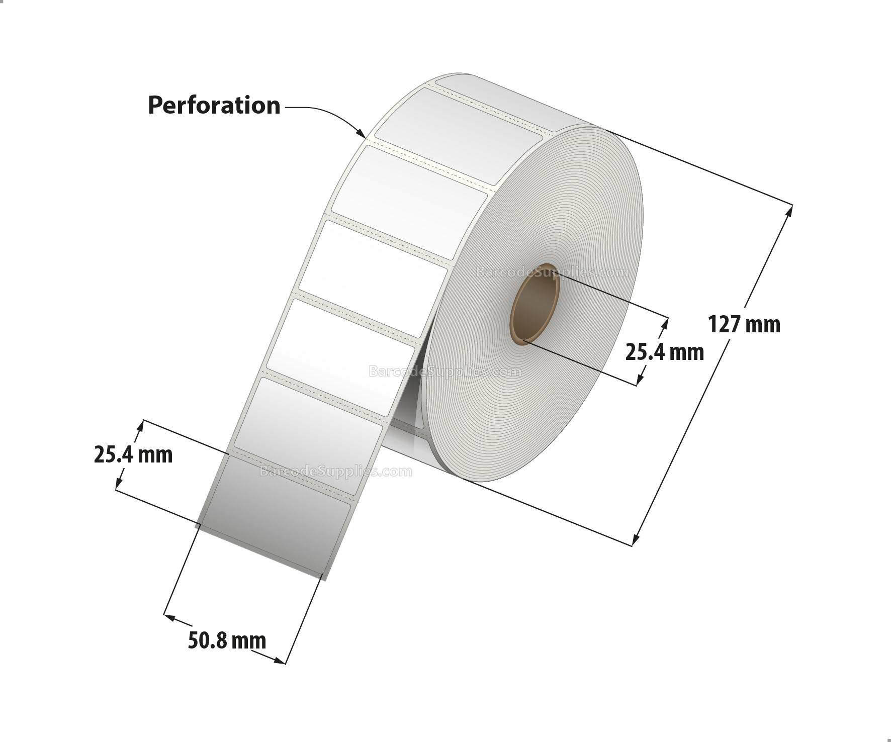 2 x 1 Direct Thermal White Labels With Rubber Adhesive - Perforated - 2340 Labels Per Roll - Carton Of 12 Rolls - 28080 Labels Total - MPN: RDT5-200100-1P