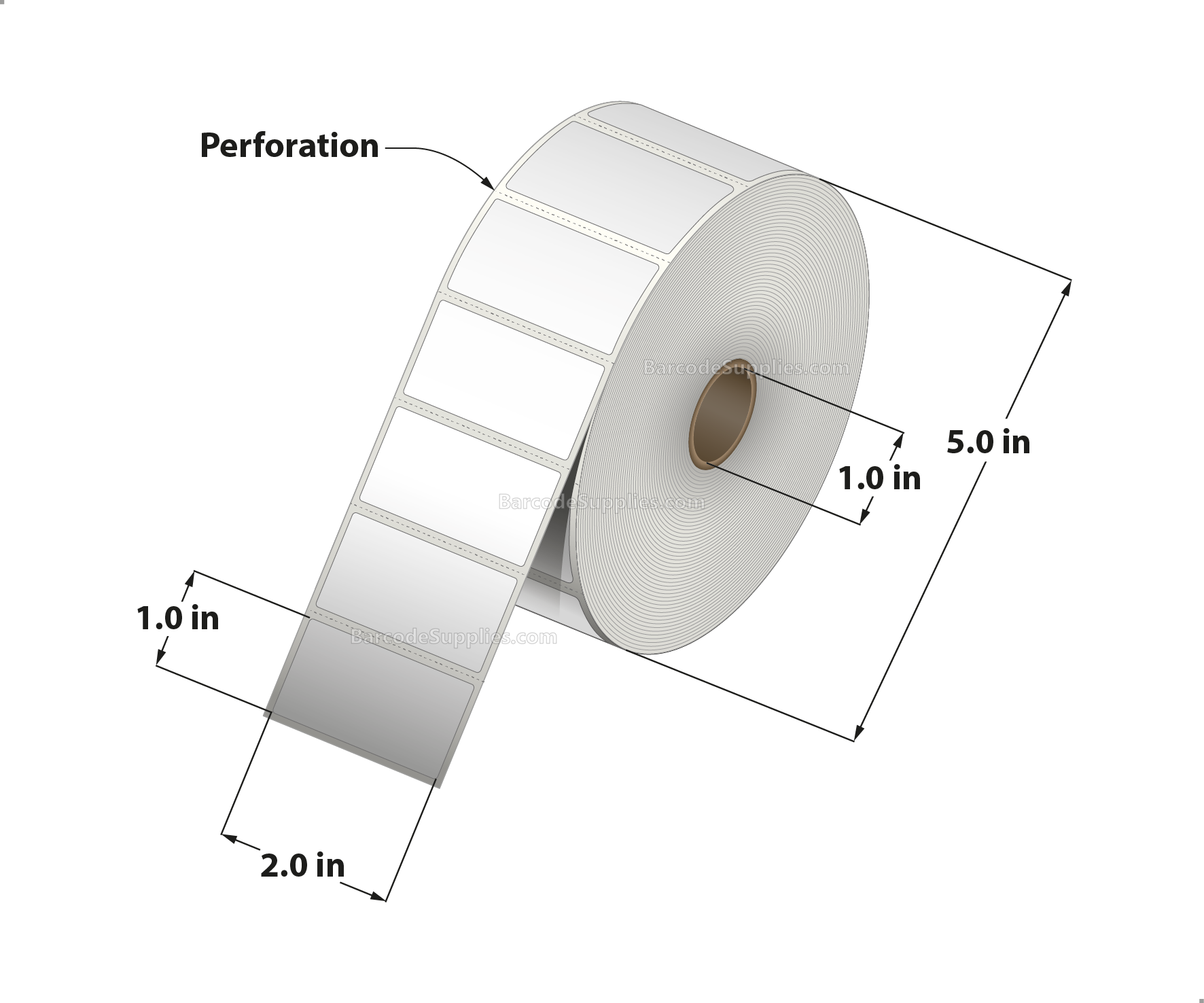 2 x 1 Direct Thermal White Labels With Rubber Adhesive - Perforated - 2340 Labels Per Roll - Carton Of 12 Rolls - 28080 Labels Total - MPN: RDT5-200100-1P