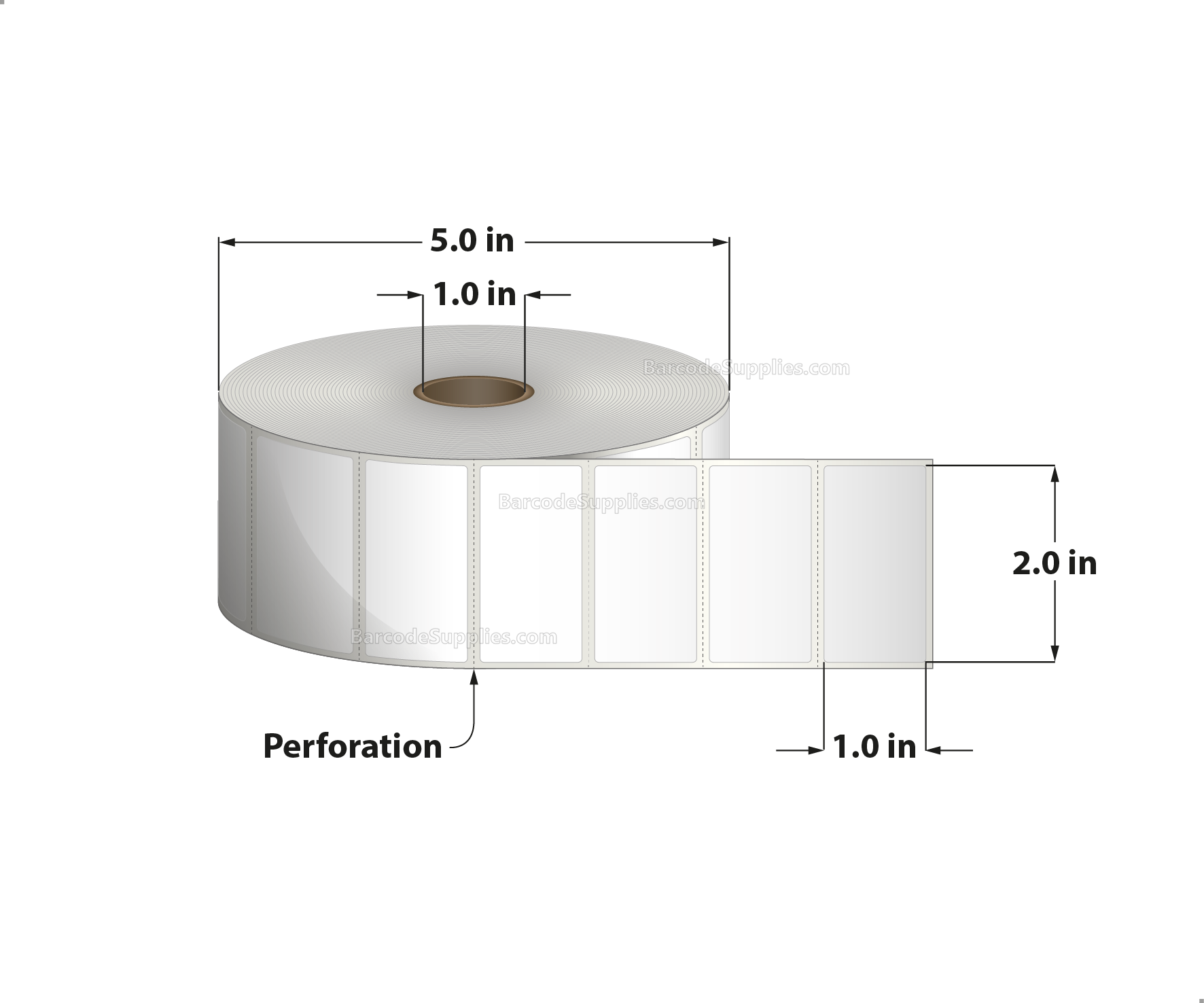 2 x 1 Thermal Transfer White Labels With Permanent Acrylic Adhesive - Perforated - 2300 Labels Per Roll - Carton Of 4 Rolls - 9200 Labels Total - MPN: TH21-15PTT