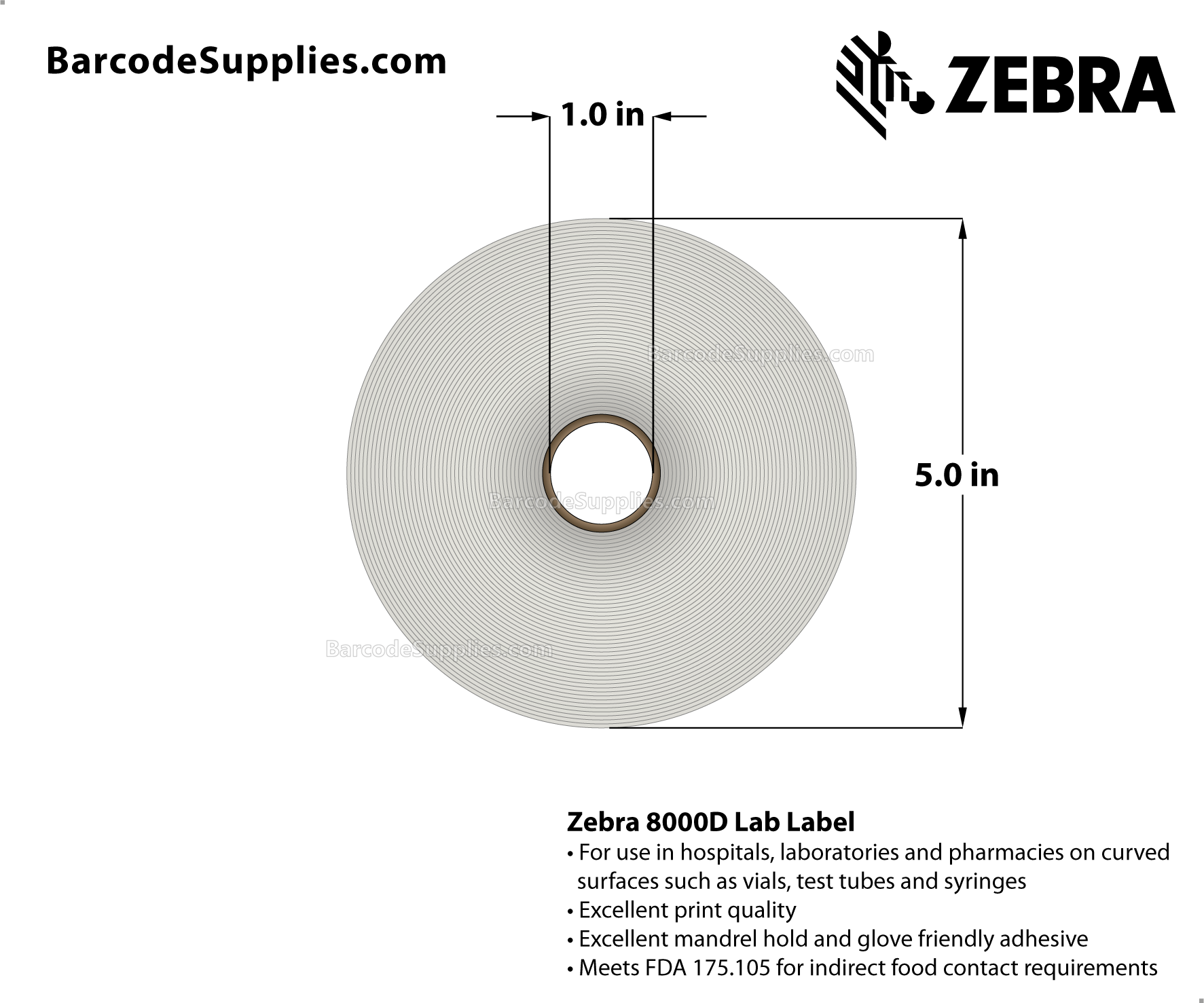 2 x 1 Direct Thermal White 8000D Lab Labels With Permanent Adhesive - Perforated - 2330 Labels Per Roll - Carton Of 6 Rolls - 13980 Labels Total - MPN: 10028318