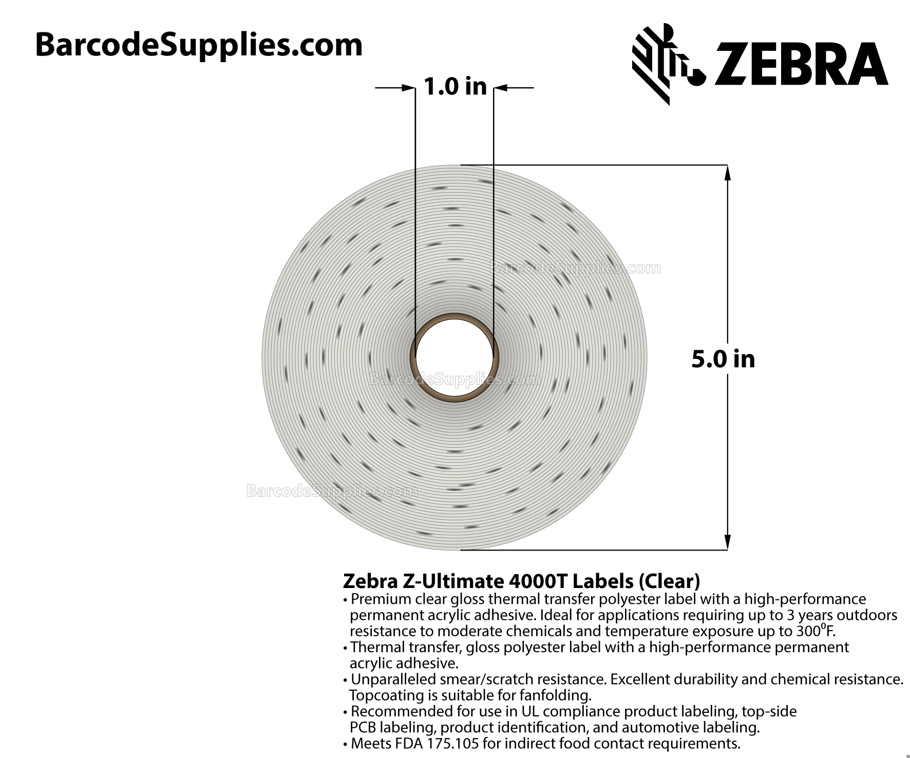 2 x 1 Thermal Transfer Clear Z-Ultimate 4000T Clear Labels With Permanent Adhesive - Black mark sensing - Black Mark - 1500 Labels Per Roll - Carton Of 1 Rolls - 1500 Labels Total - MPN: 10023044