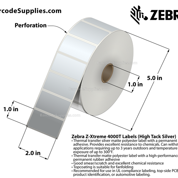 thumbnail image 2 of LPS-175-1-3000-3 Thermal Transfer Silver Polyester/Mylar Label Roll, 1.75x1, 3" Core, 3000 Labels 2 of 5