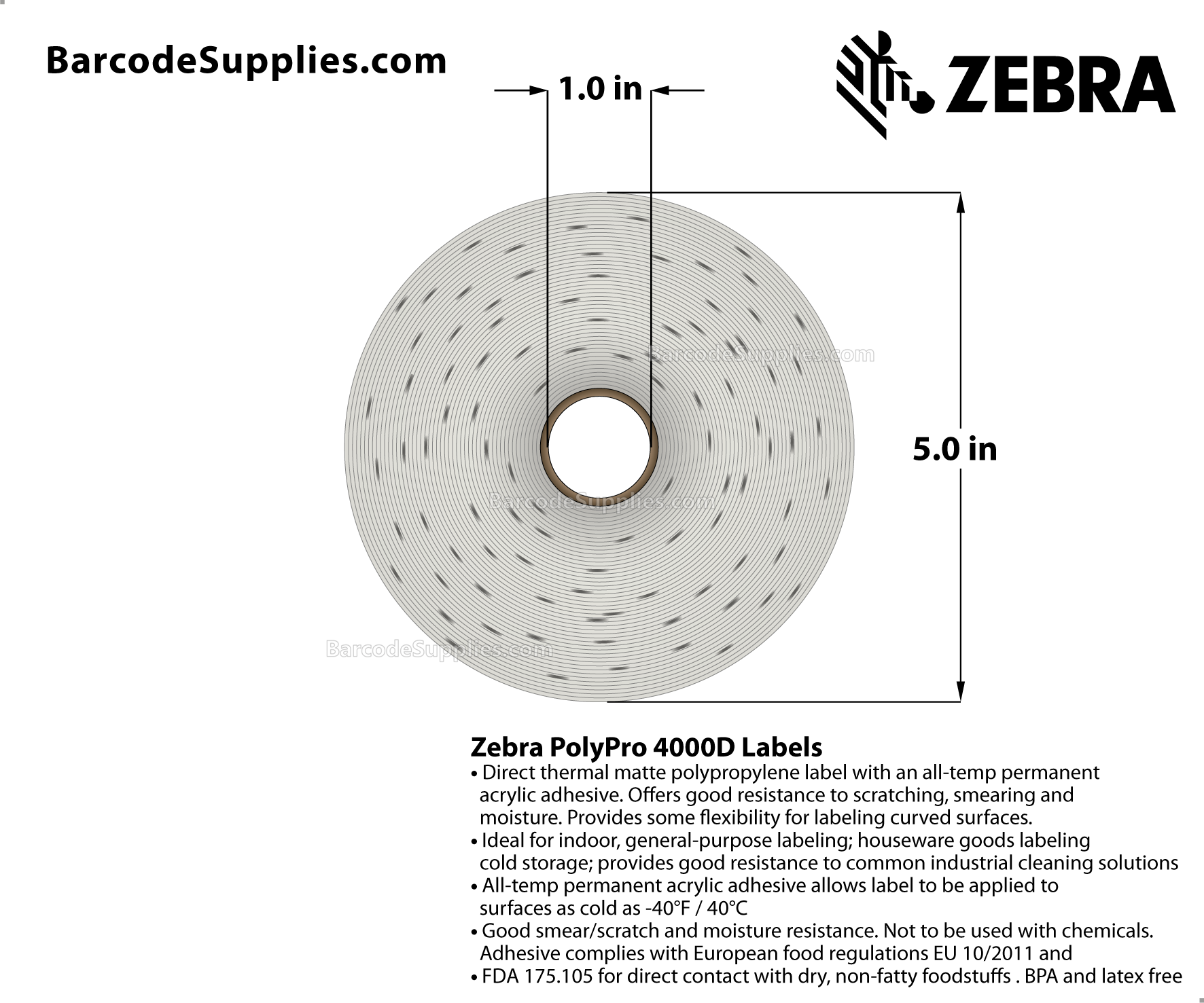 2.2 x 0.5 Direct Thermal White PolyPro 4000D (Jewelry Butterfly Label with flaps) Labels With All-Temp Adhesive - Not Perforated - 4400 Labels Per Roll - Carton Of 6 Rolls - 26400 Labels Total - MPN: 10010062