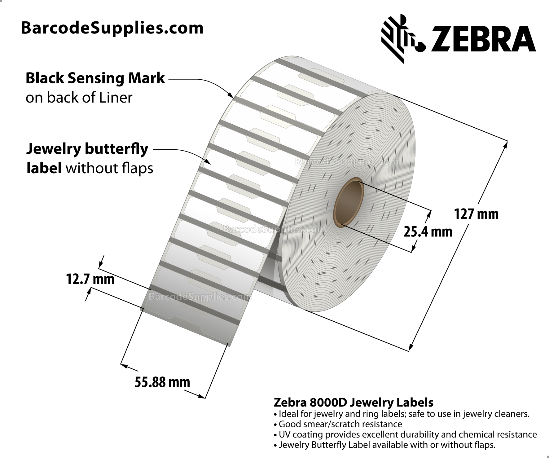 Zebra Technologies 10010032 Z-Perform 2000D Paper Label, Direct Thermal, Perforated, x 3, Core, OD, 840 Labels per Roll by Zebra Technologies - 2