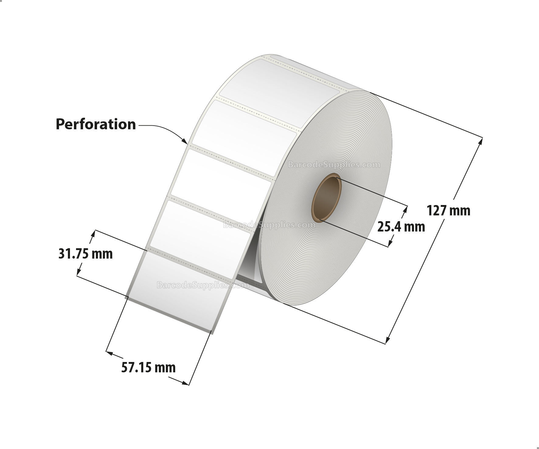 2.25 x 1.25 Thermal Transfer White Labels With Rubber Adhesive - Perforated - 2100 Labels Per Roll - Carton Of 12 Rolls - 25200 Labels Total - MPN: RTT5-225125-1P