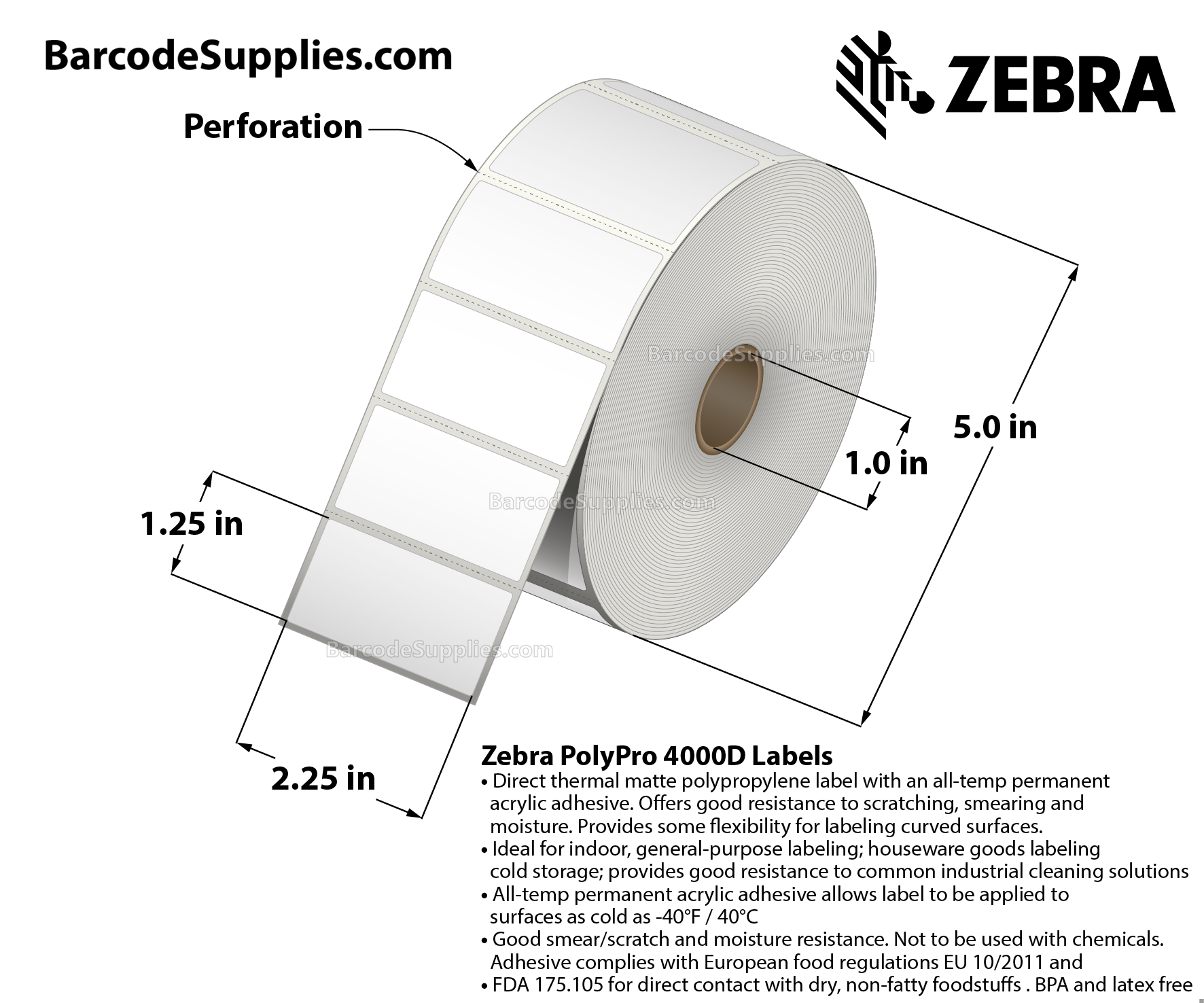 2.25 x 1.25 Direct Thermal Labels - 10010063