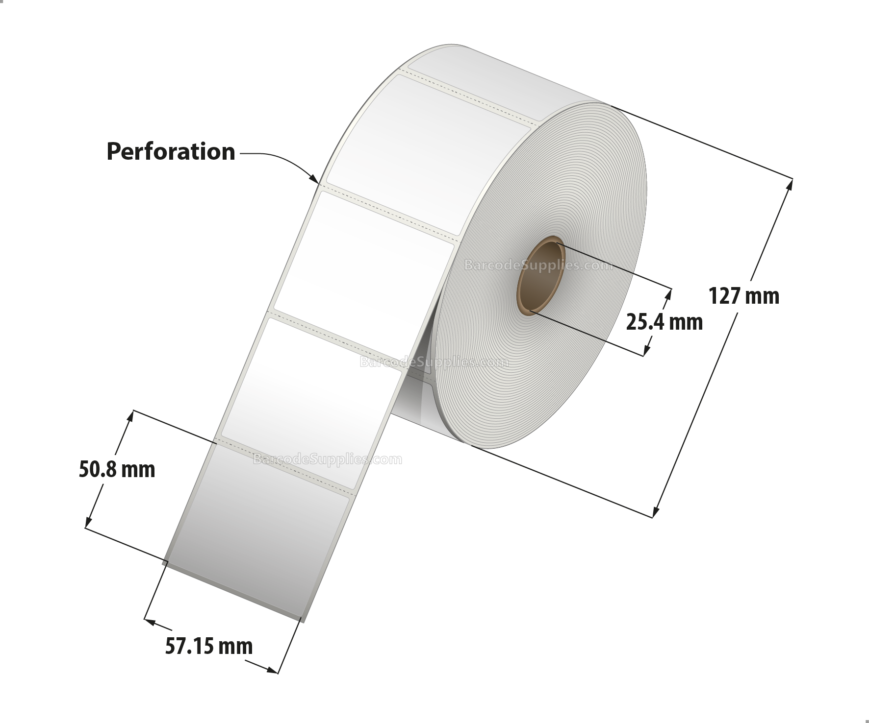 2.25 x 2 Direct Thermal White Labels With Permanent Acrylic Adhesive - Perforated - 1370 Labels Per Roll - Carton Of 4 Rolls - 5480 Labels Total - MPN: DT2252-15PDT