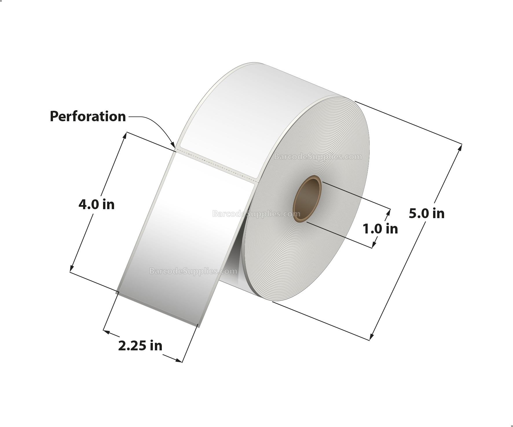 2.25 x 4 Thermal Transfer White Labels With Permanent Acrylic Adhesive - Perforated - 700 Labels Per Roll - Carton Of 4 Rolls - 2800 Labels Total - MPN: TH2254-15PTT