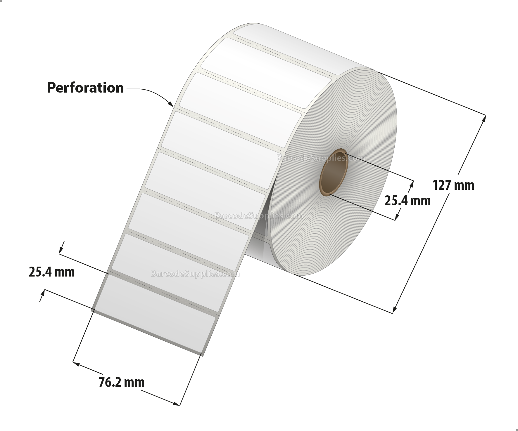 3 x 1 Direct Thermal White Labels With Rubber Adhesive - Perforated - 2340 Labels Per Roll - Carton Of 12 Rolls - 28080 Labels Total - MPN: RDT5-300100-1P