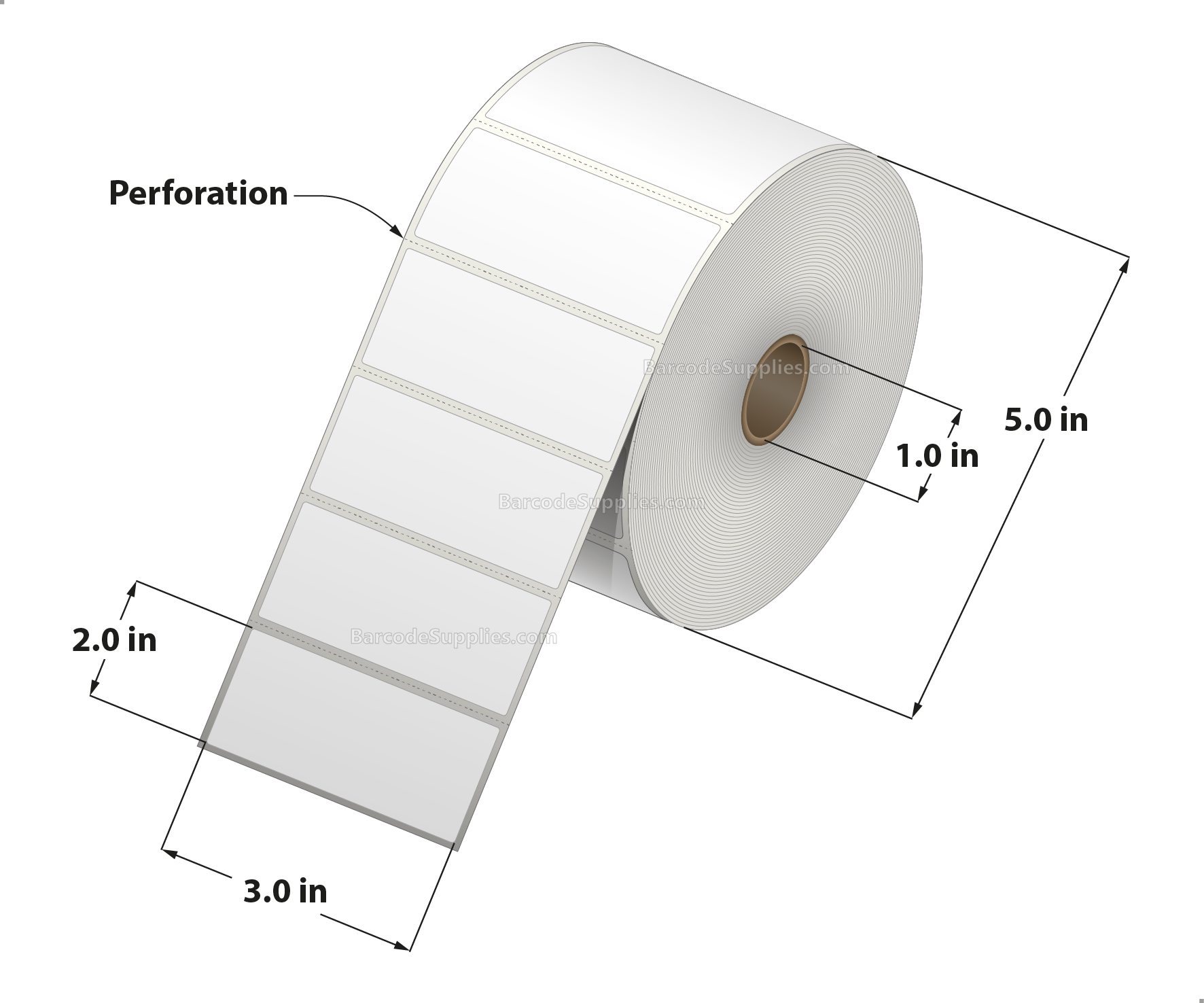 3 x 2 Direct Thermal White Labels With Permanent Acrylic Adhesive - Perforated - 1240 Labels Per Roll - Carton Of 4 Rolls - 4960 Labels Total - MPN: DT32-15PDT