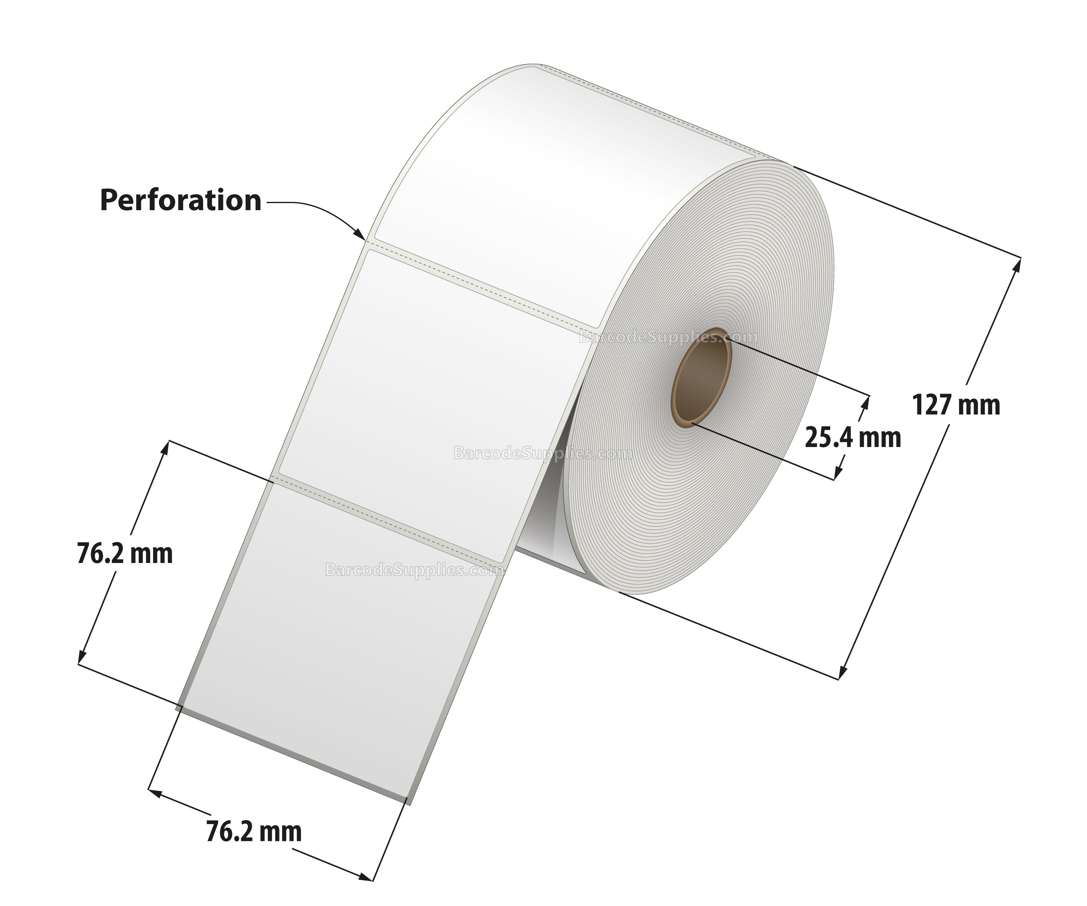 3 x 3 Direct Thermal White Labels With Acrylic Adhesive - Perforated - 890 Labels Per Roll - Carton Of 12 Rolls - 10680 Labels Total - MPN: RD-3-3-890-1 - BarcodeSource, Inc.