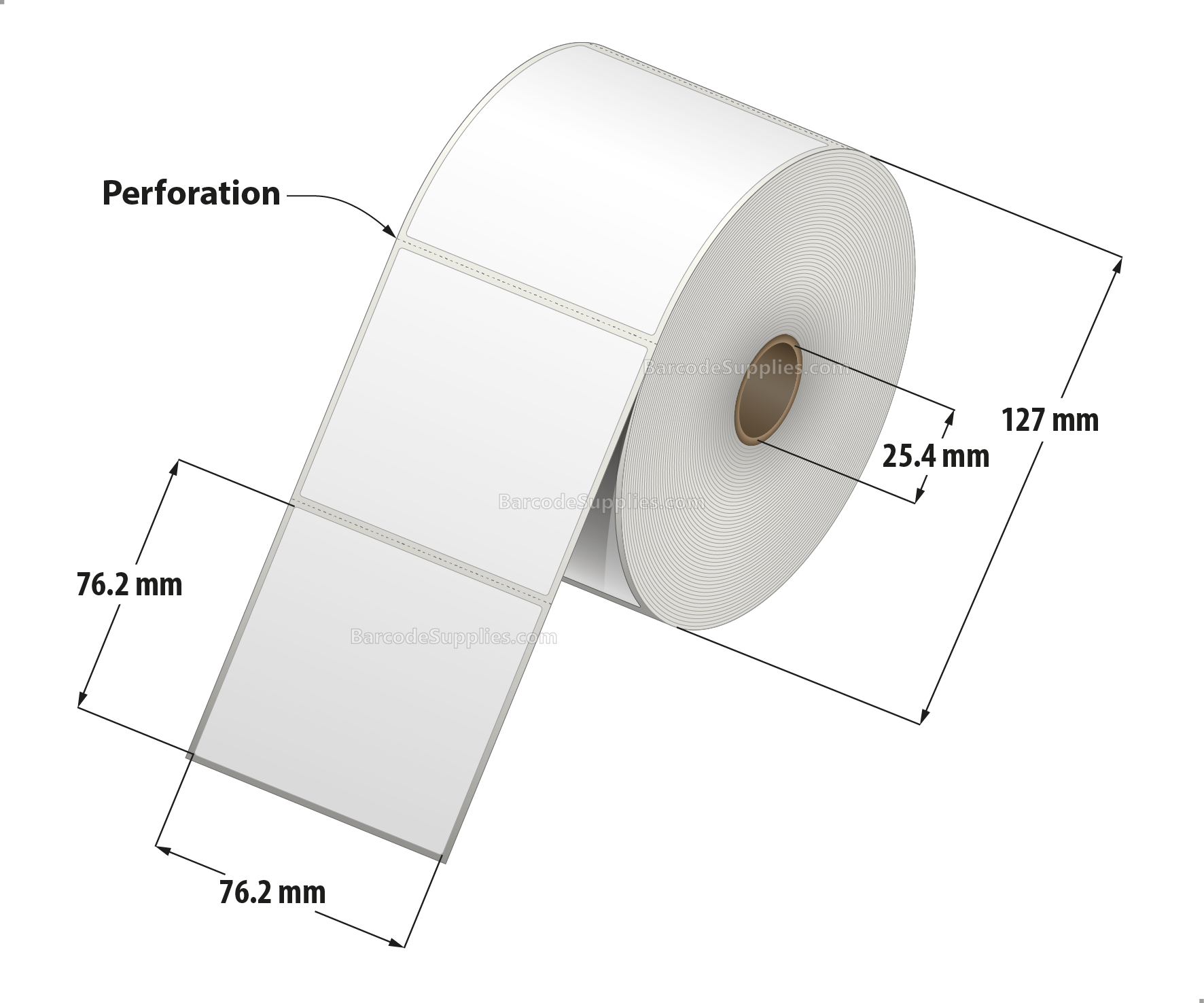 3 x 3 Direct Thermal White Labels With Permanent Acrylic Adhesive - Perforated - 850 Labels Per Roll - Carton Of 4 Rolls - 3400 Labels Total - MPN: DT33-15PDT