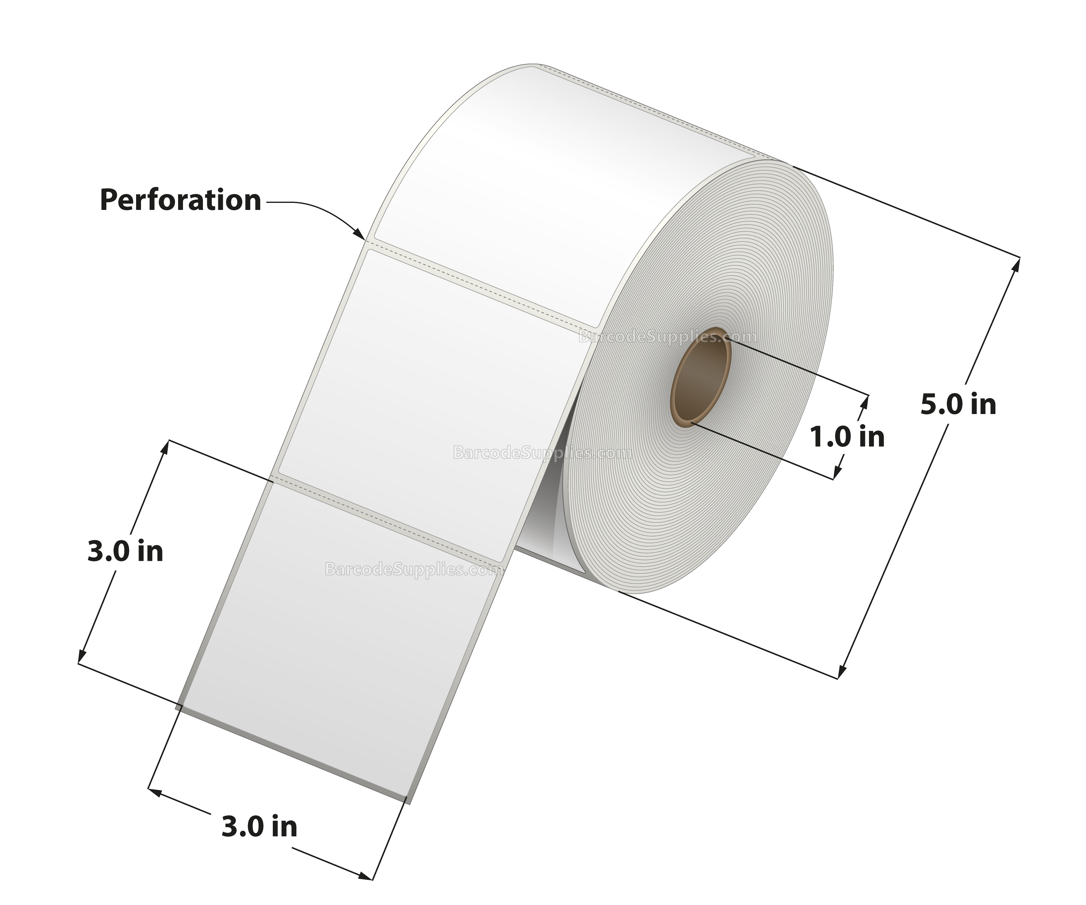 3 x 3 Direct Thermal White Labels With Acrylic Adhesive - Perforated - 890 Labels Per Roll - Carton Of 12 Rolls - 10680 Labels Total - MPN: RD-3-3-890-1 - BarcodeSource, Inc.