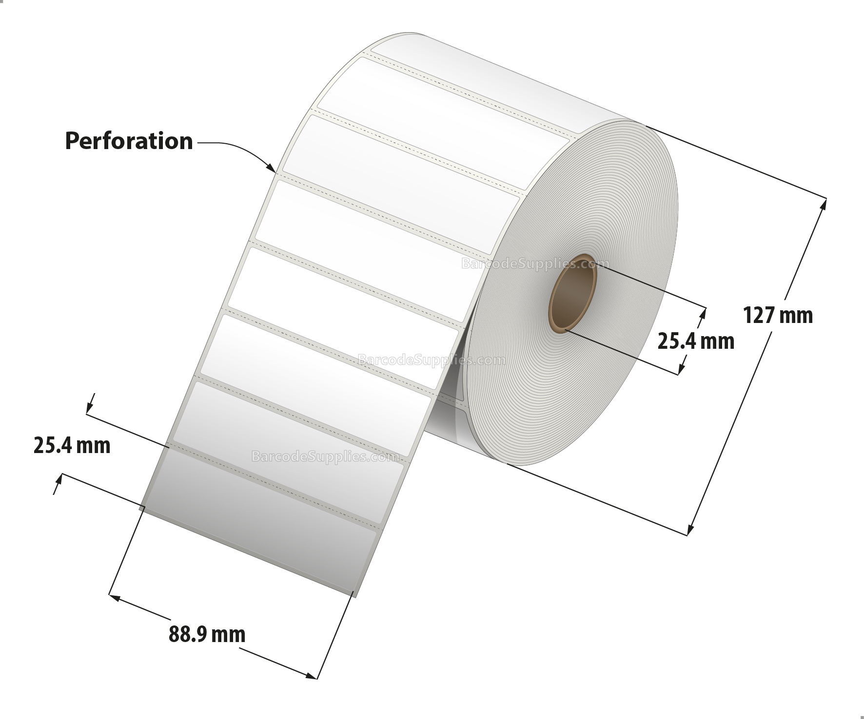 3.5 x 1 Direct Thermal White Labels With Permanent Acrylic Adhesive - Perforated - 2300 Labels Per Roll - Carton Of 4 Rolls - 9200 Labels Total - MPN: DT351-15PDT