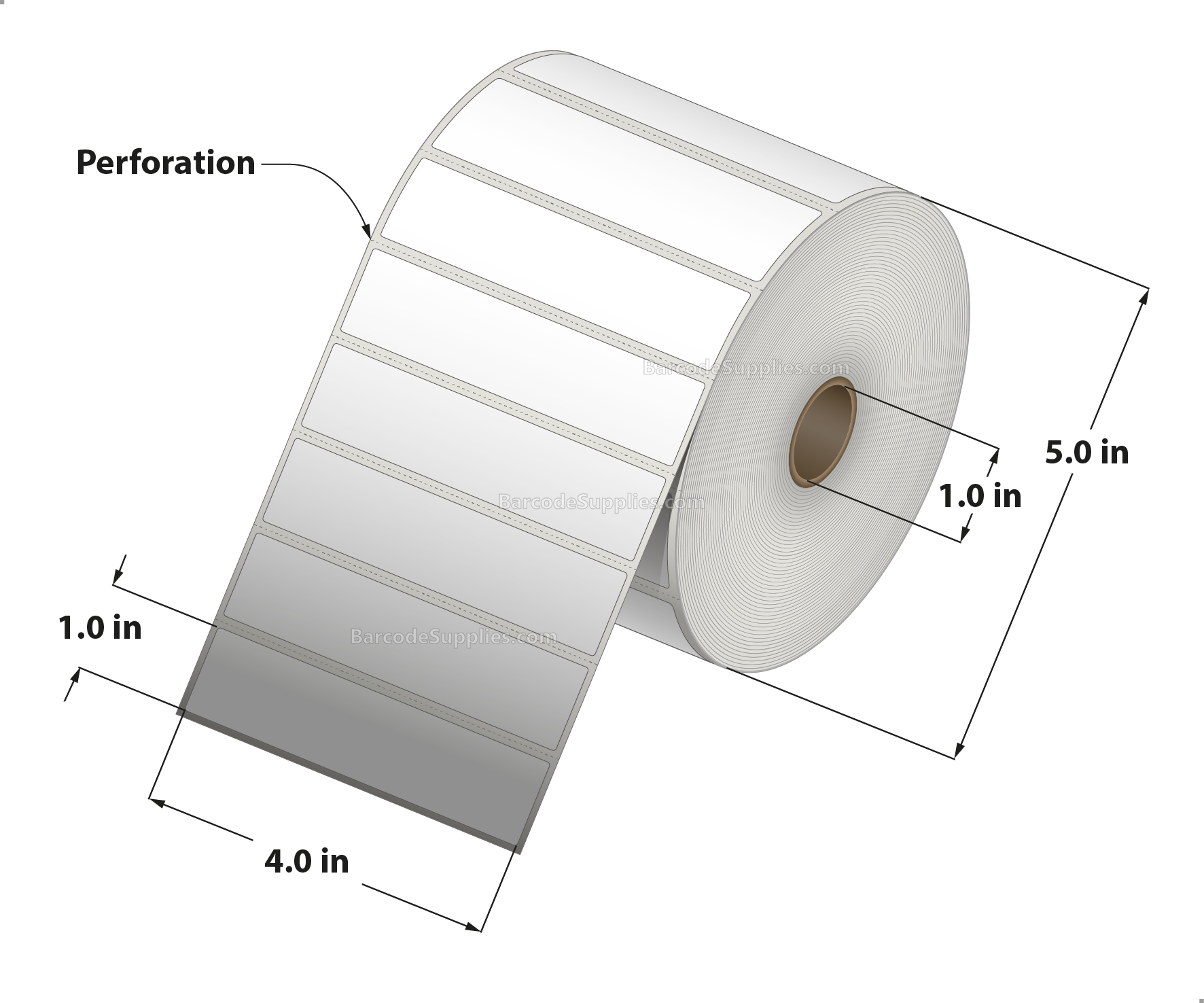 4 x 1 Direct Thermal White Labels With Permanent Acrylic Adhesive - Perforated - 2300 Labels Per Roll - Carton Of 4 Rolls - 9200 Labels Total - MPN: DT41-15PDT
