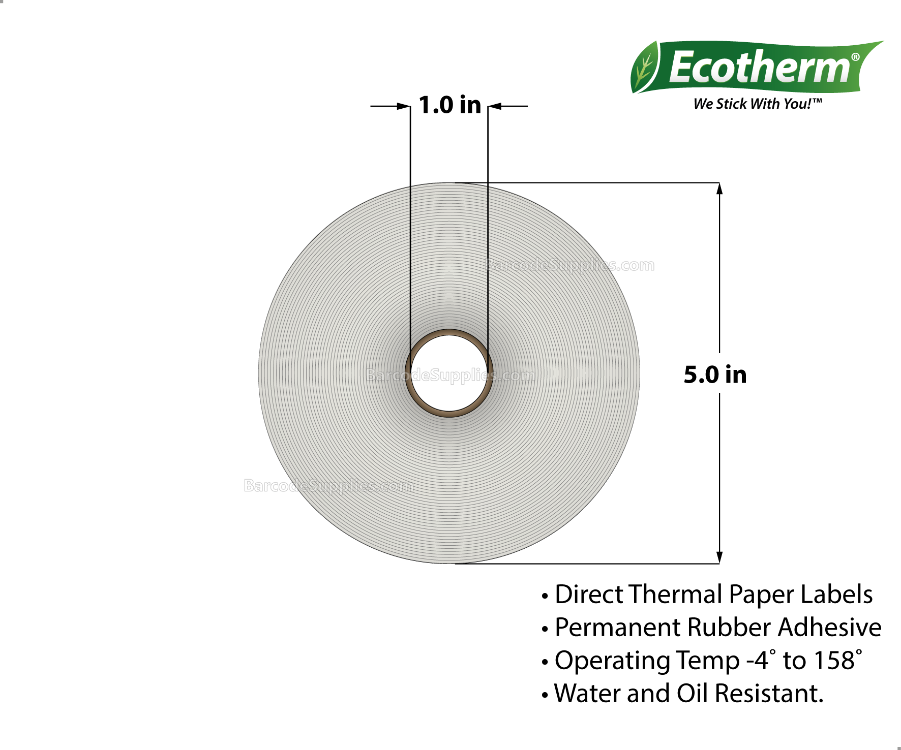 4 x 1 Direct Thermal White Labels With Rubber Adhesive - Perforated - 2500 Labels Per Roll - Carton Of 6 Rolls - 15000 Labels Total - MPN: ECOTHERM15146-6