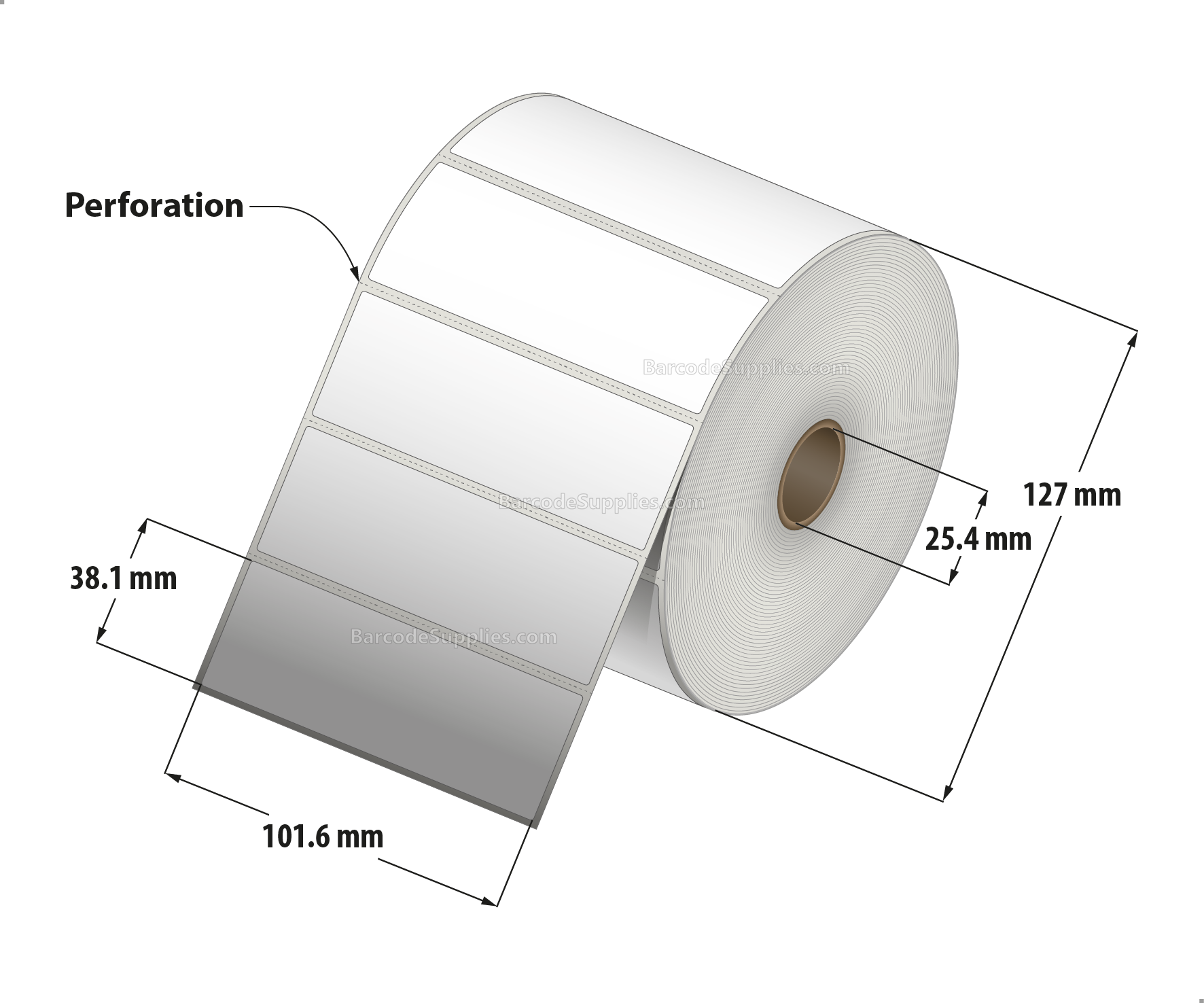 4 x 1.5 Direct Thermal White Labels With Permanent Acrylic Adhesive - Perforated - 1620 Labels Per Roll - Carton Of 4 Rolls - 6480 Labels Total - MPN: DT415-15PDT