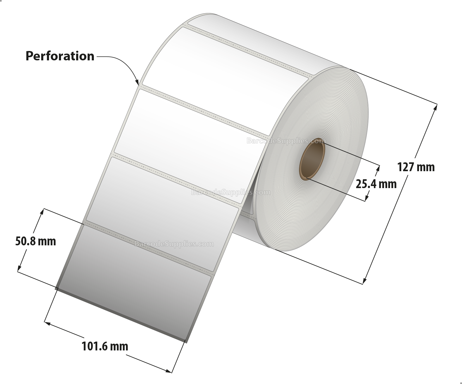 4 x 2 Thermal Transfer White Labels With Permanent Acrylic Adhesive - Perforated - 1250 Labels Per Roll - Carton Of 4 Rolls - 5000 Labels Total - MPN: TH42-15PTT