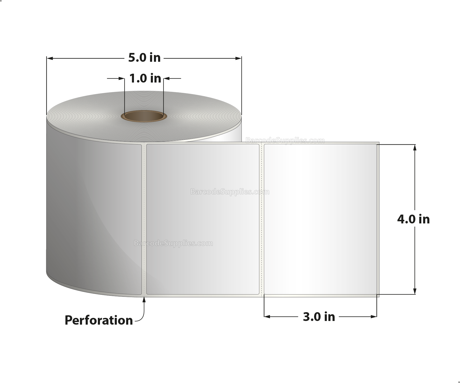 4 x 3 Direct Thermal White Labels With Permanent Acrylic Adhesive - Perforated - 850 Labels Per Roll - Carton Of 4 Rolls - 3400 Labels Total - MPN: DT43-15PDT