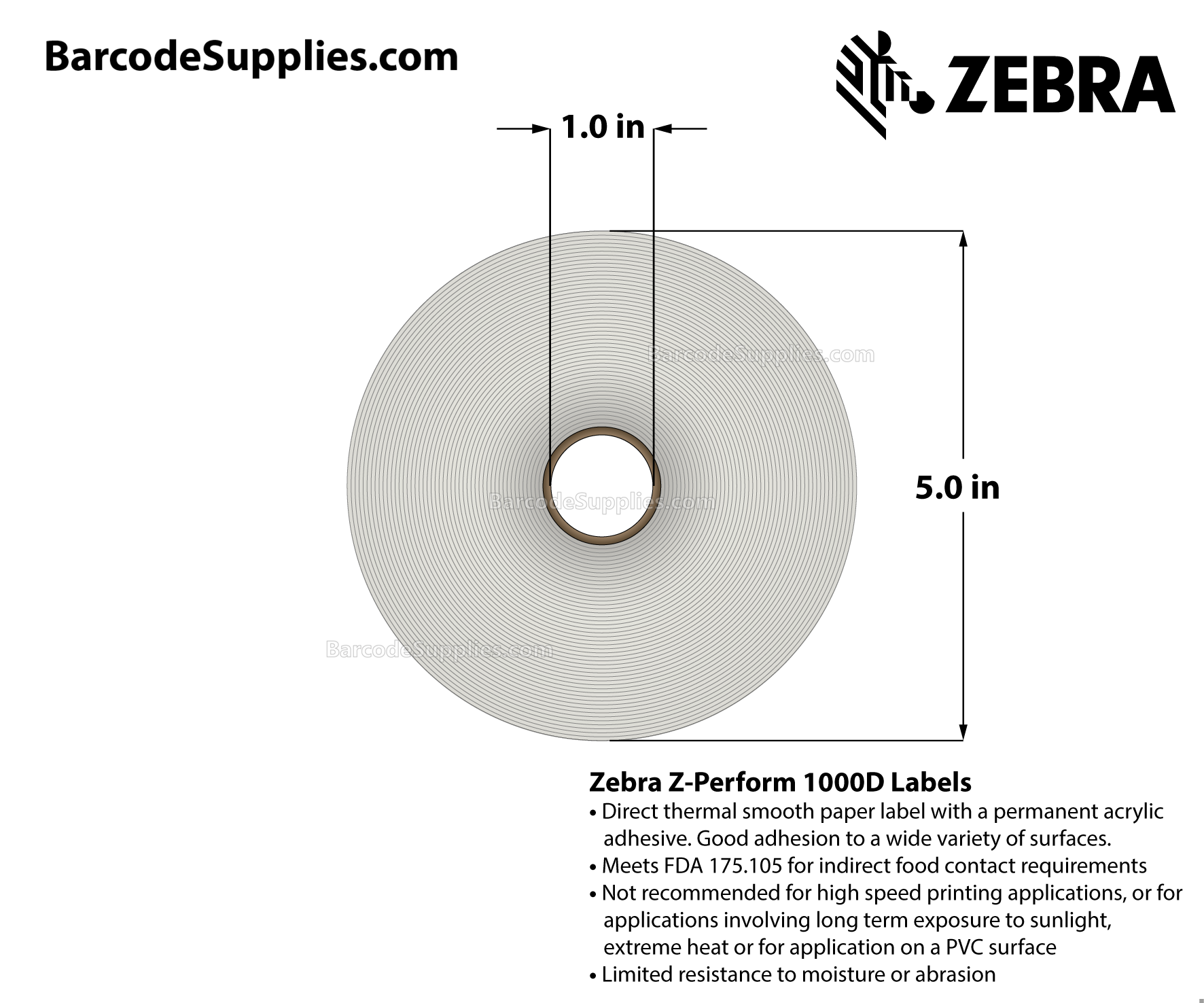 4 x 3 Direct Thermal White Z-Perform 1000D Labels With Permanent Adhesive - Perforated - 840 Labels Per Roll - Carton Of 6 Rolls - 5040 Labels Total - MPN: 10026380