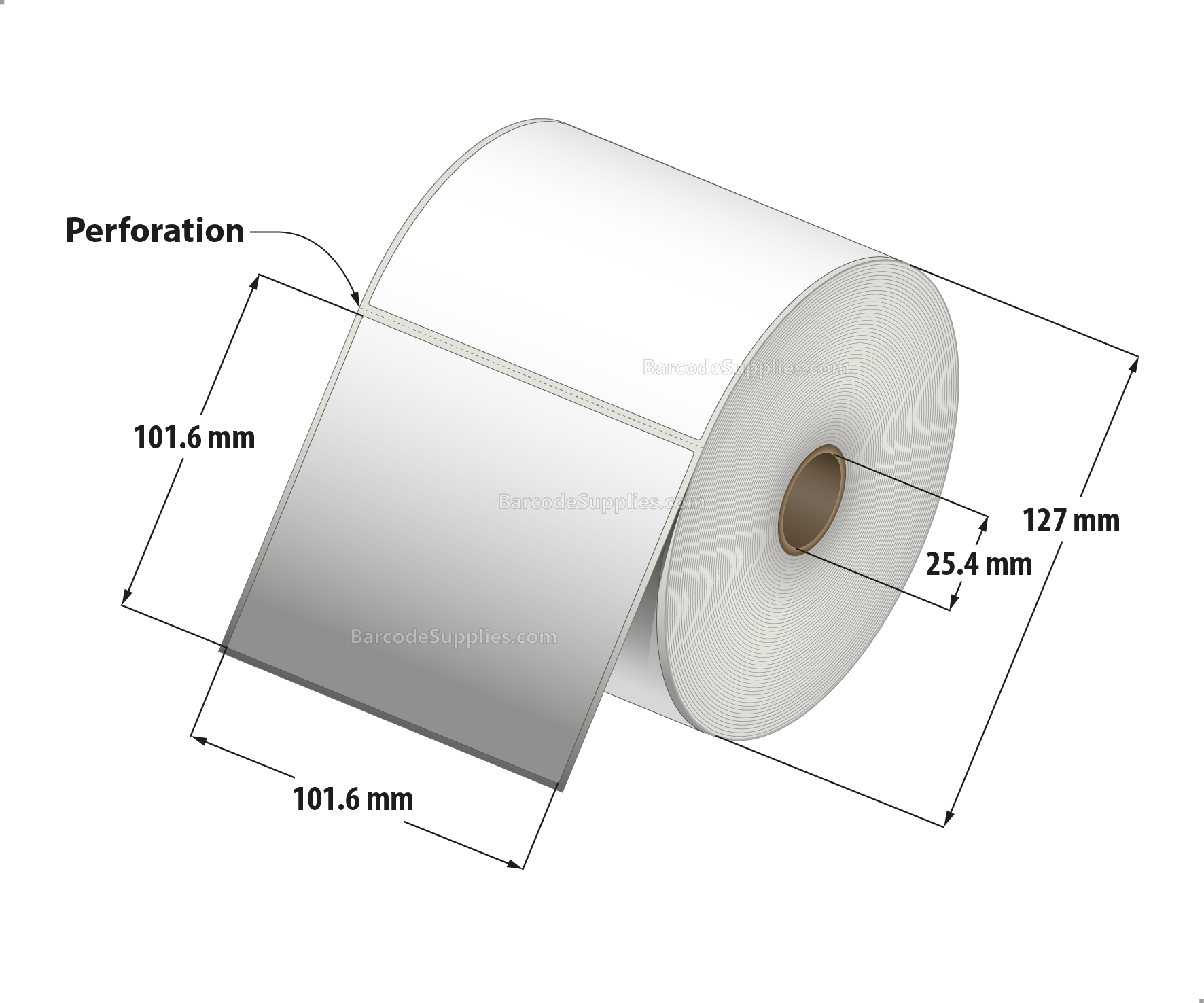4 x 4 Thermal Transfer White Labels With Permanent Acrylic Adhesive - Perforated - 700 Labels Per Roll - Carton Of 4 Rolls - 2800 Labels Total - MPN: TH44-15PTT