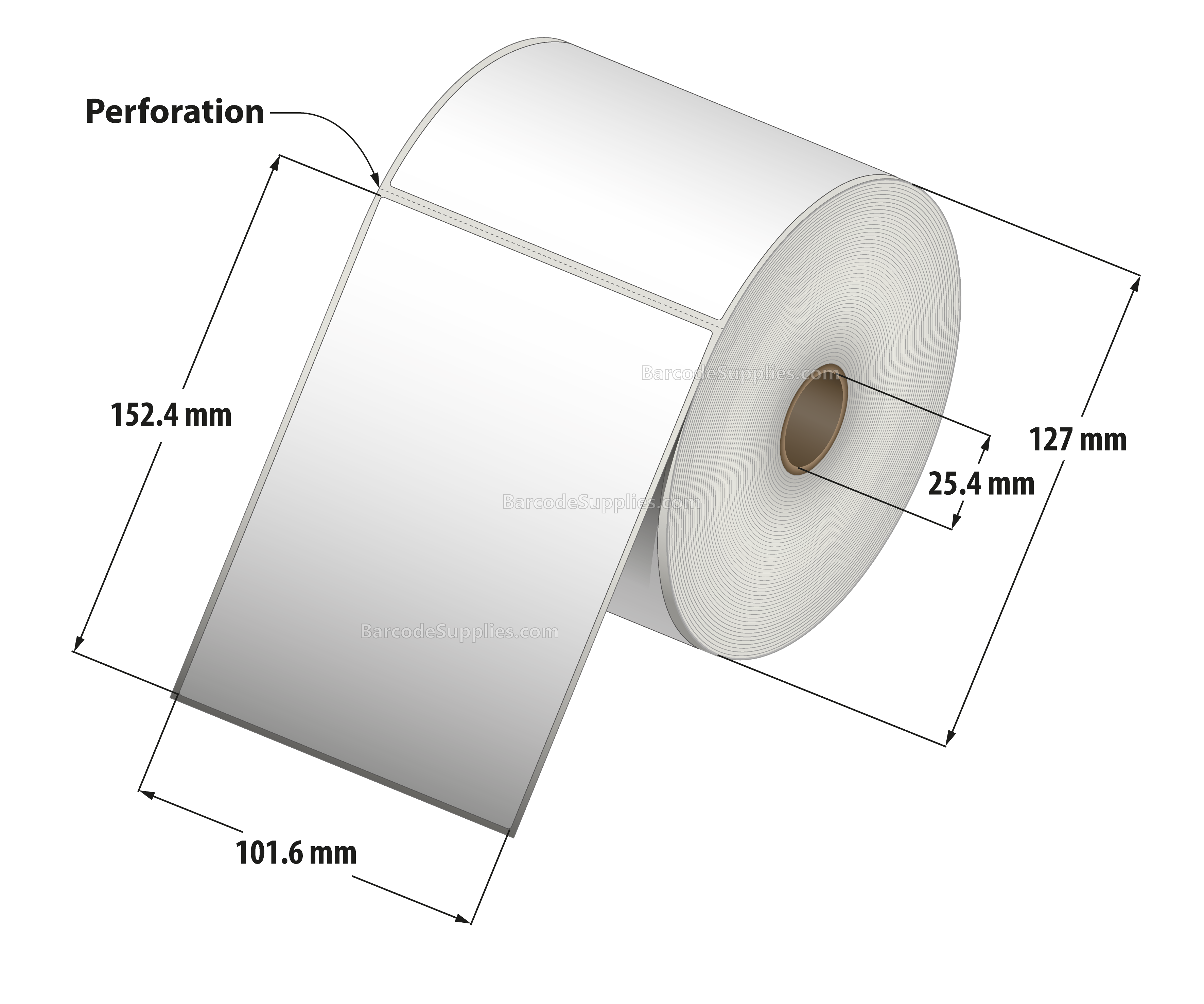 4 x 6 Direct Thermal White Labels With Acrylic Adhesive - Perforated - 460 Labels Per Roll - Carton Of 12 Rolls - 5520 Labels Total - MPN: RD-4-6-460-1 - BarcodeSource, Inc.