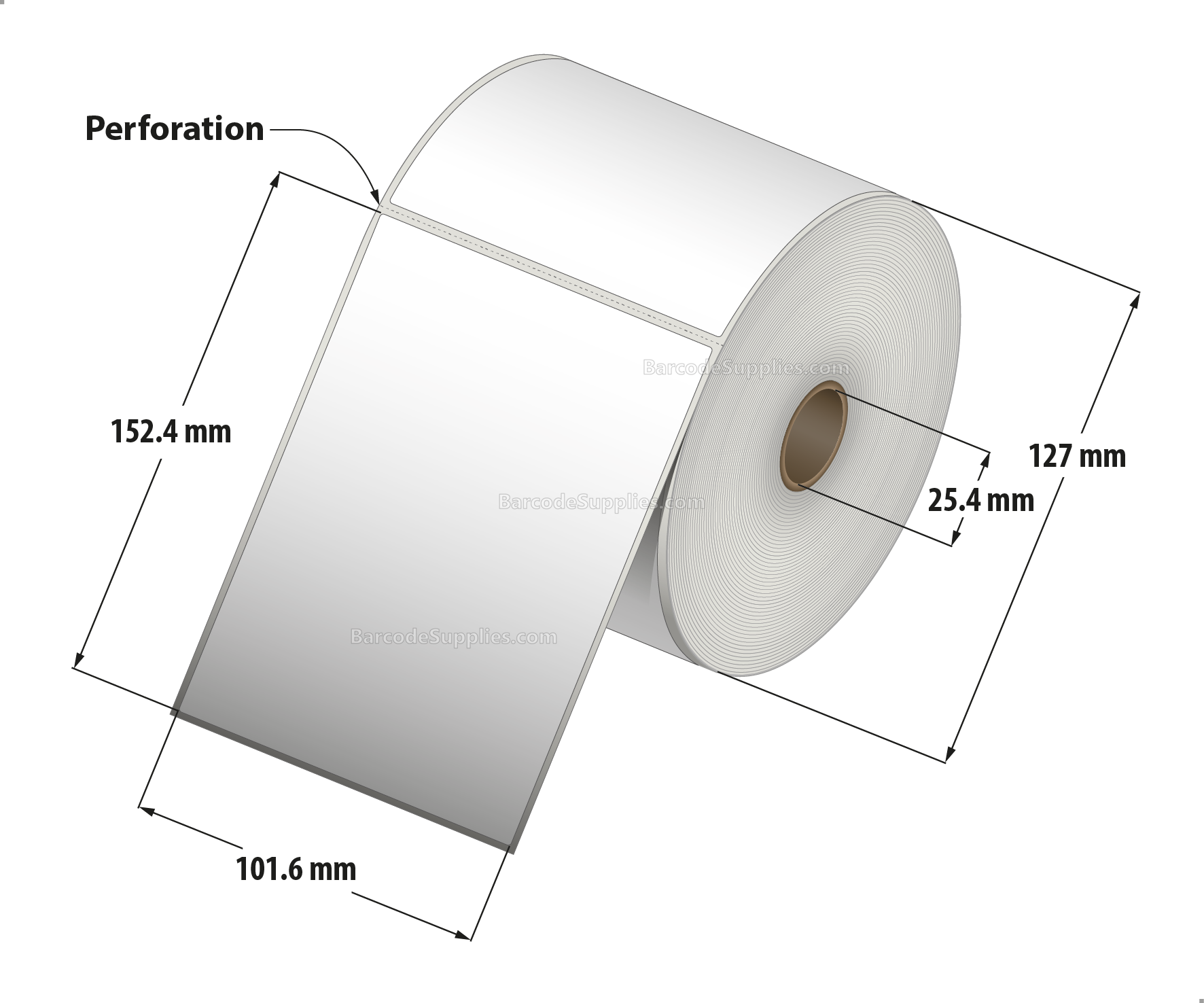 4 x 6 Thermal Transfer White Labels With Rubber Adhesive - Perforated - 475 Labels Per Roll - Carton Of 12 Rolls - 5700 Labels Total - MPN: RTT5-400600-1P