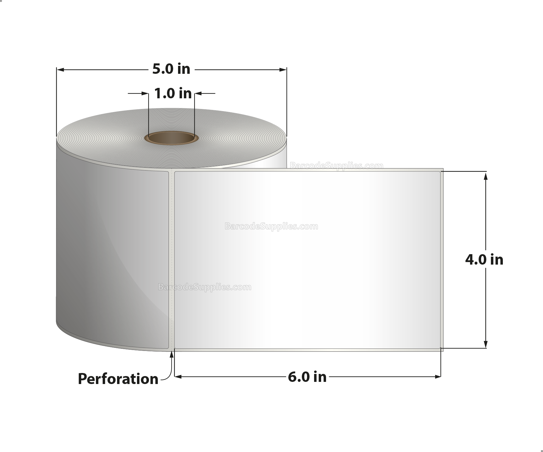 4 x 6 Thermal Transfer White Labels With Permanent Acrylic Adhesive - Perforated - 450 Labels Per Roll - Carton Of 4 Rolls - 1800 Labels Total - MPN: TH46-15PTT