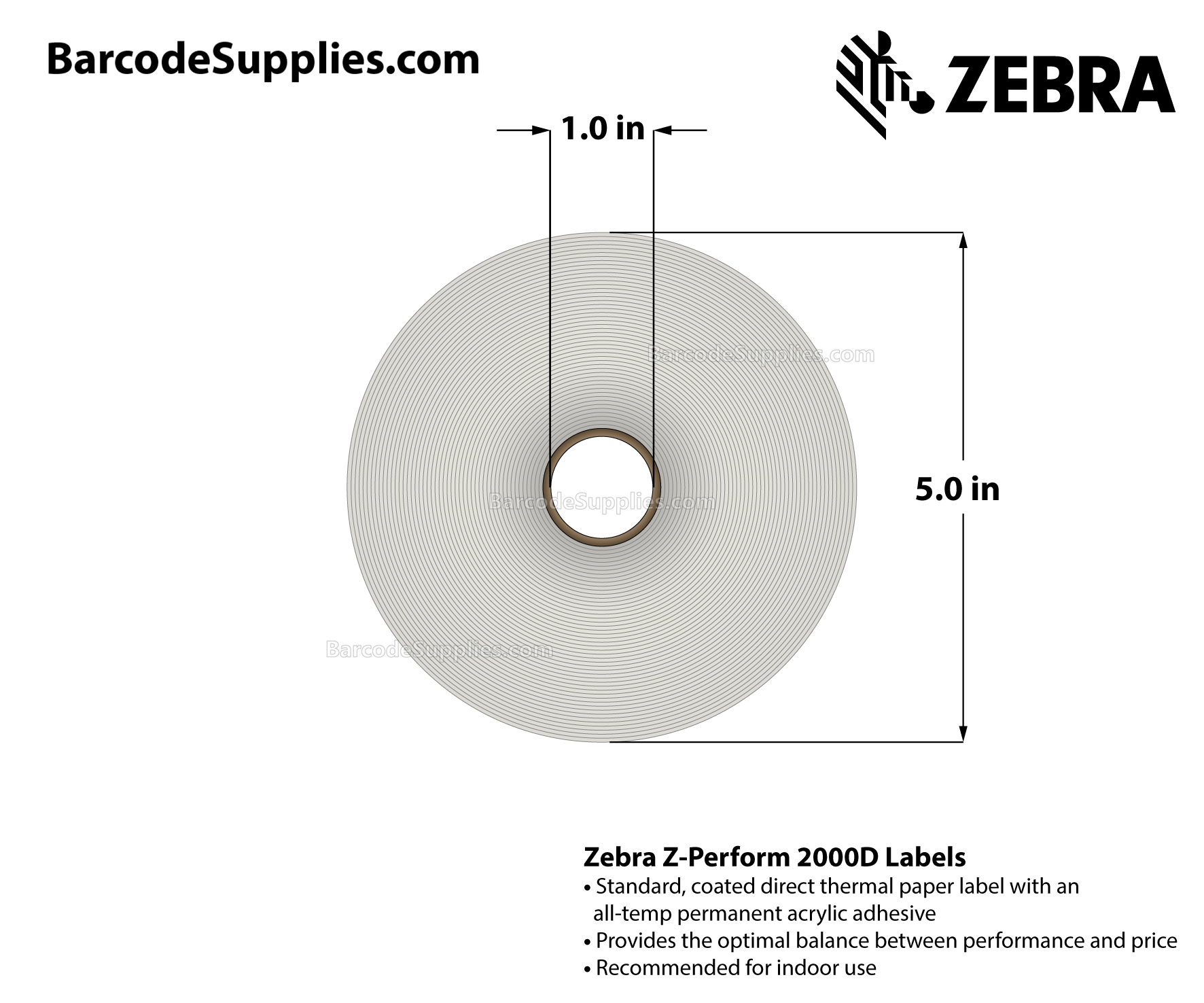 Zebra 4.00 x 6.00 Direct Thermal Labels Z-Perform 2000D Floodcoated  (Yellow) 1