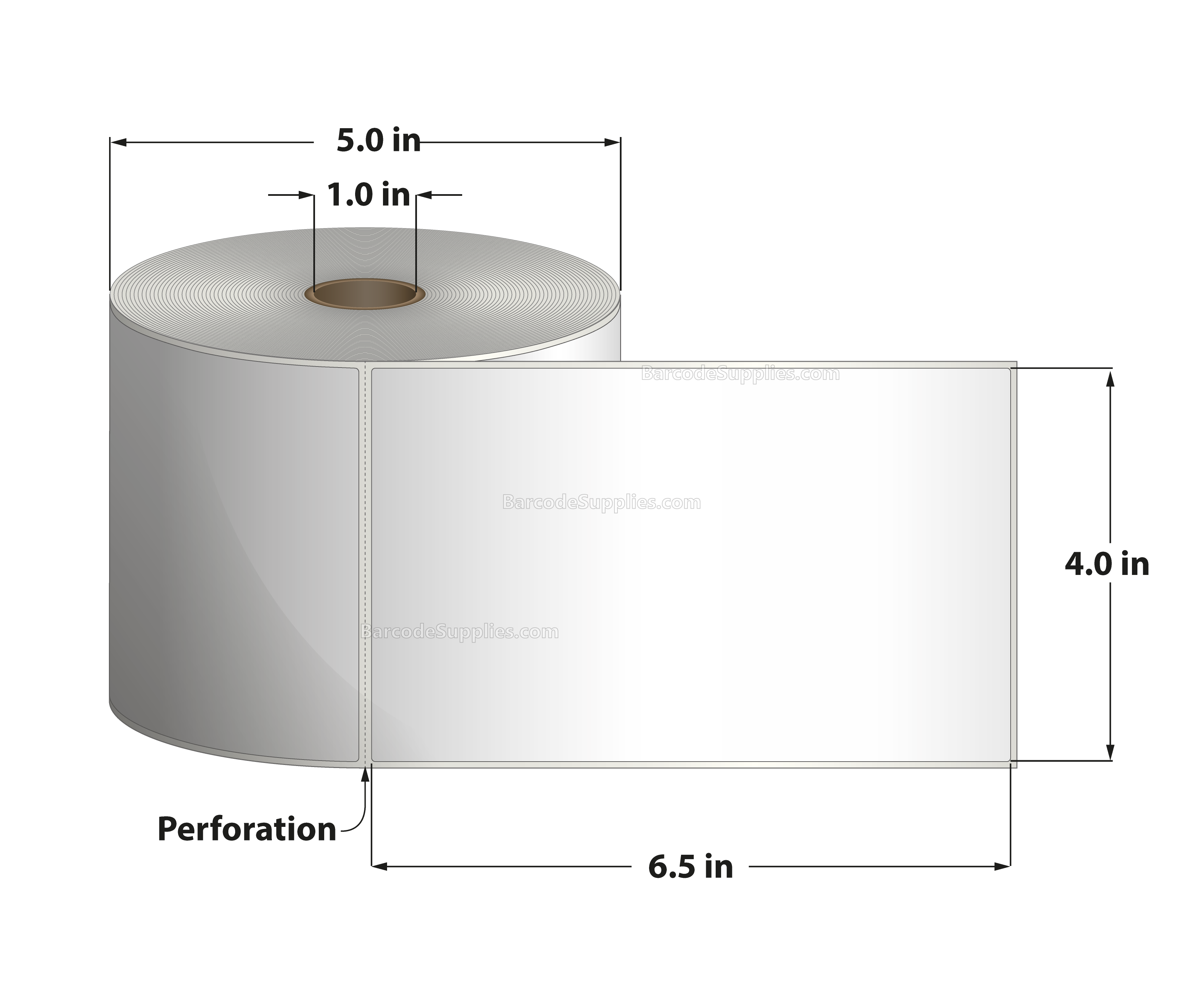 4 x 6.5 Direct Thermal White Labels With Acrylic Adhesive - Perforated - 380 Labels Per Roll - Carton Of 12 Rolls - 4560 Labels Total - MPN: RD-4-65-380-1 - BarcodeSource, Inc.