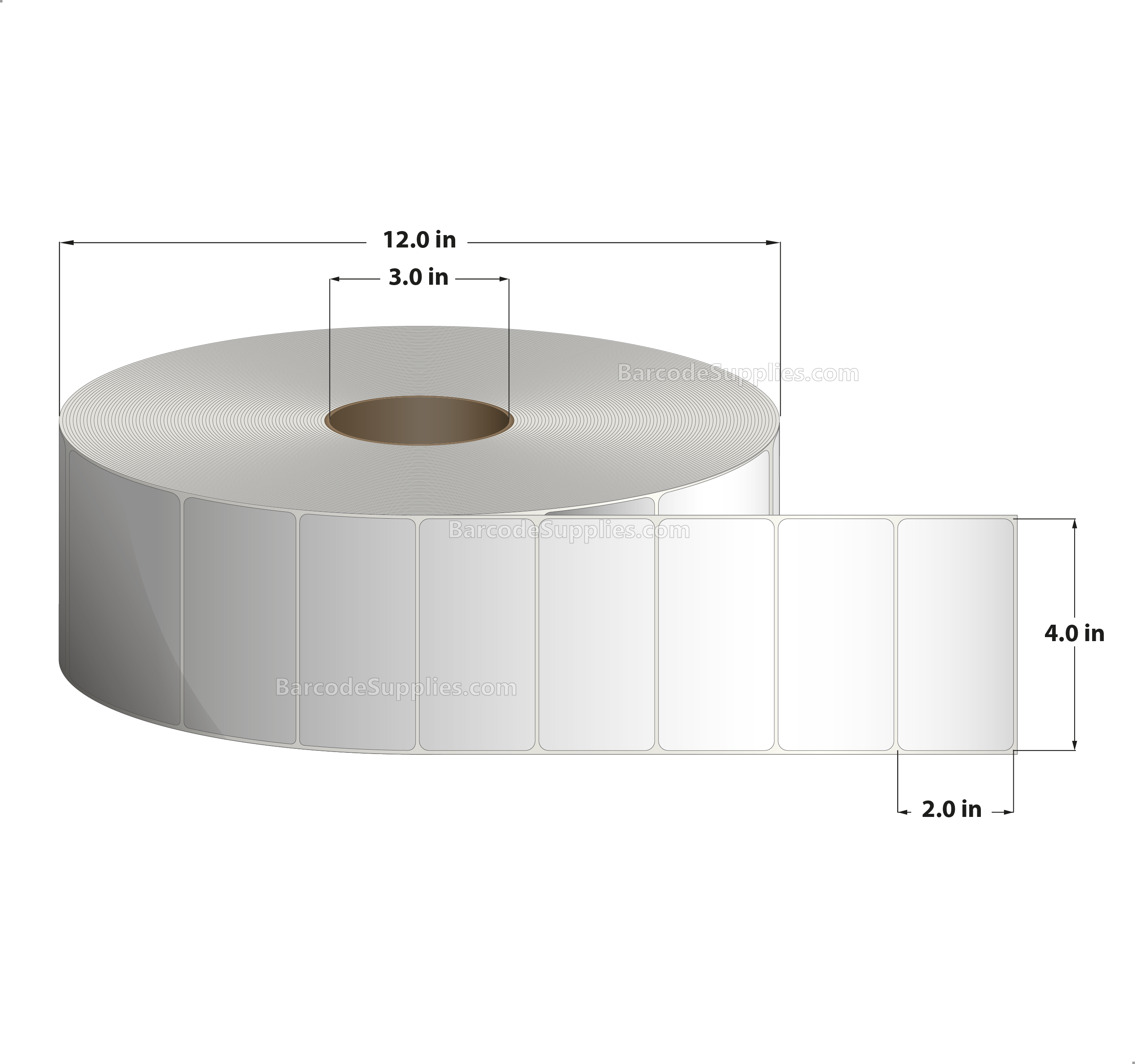 4 x 2 Thermal Transfer White Labels With Permanent Adhesive - No Perforation - 7595 Labels Per Roll - Carton Of 3 Rolls - 22785 Labels Total - MPN: RT-4-2-7595-NP