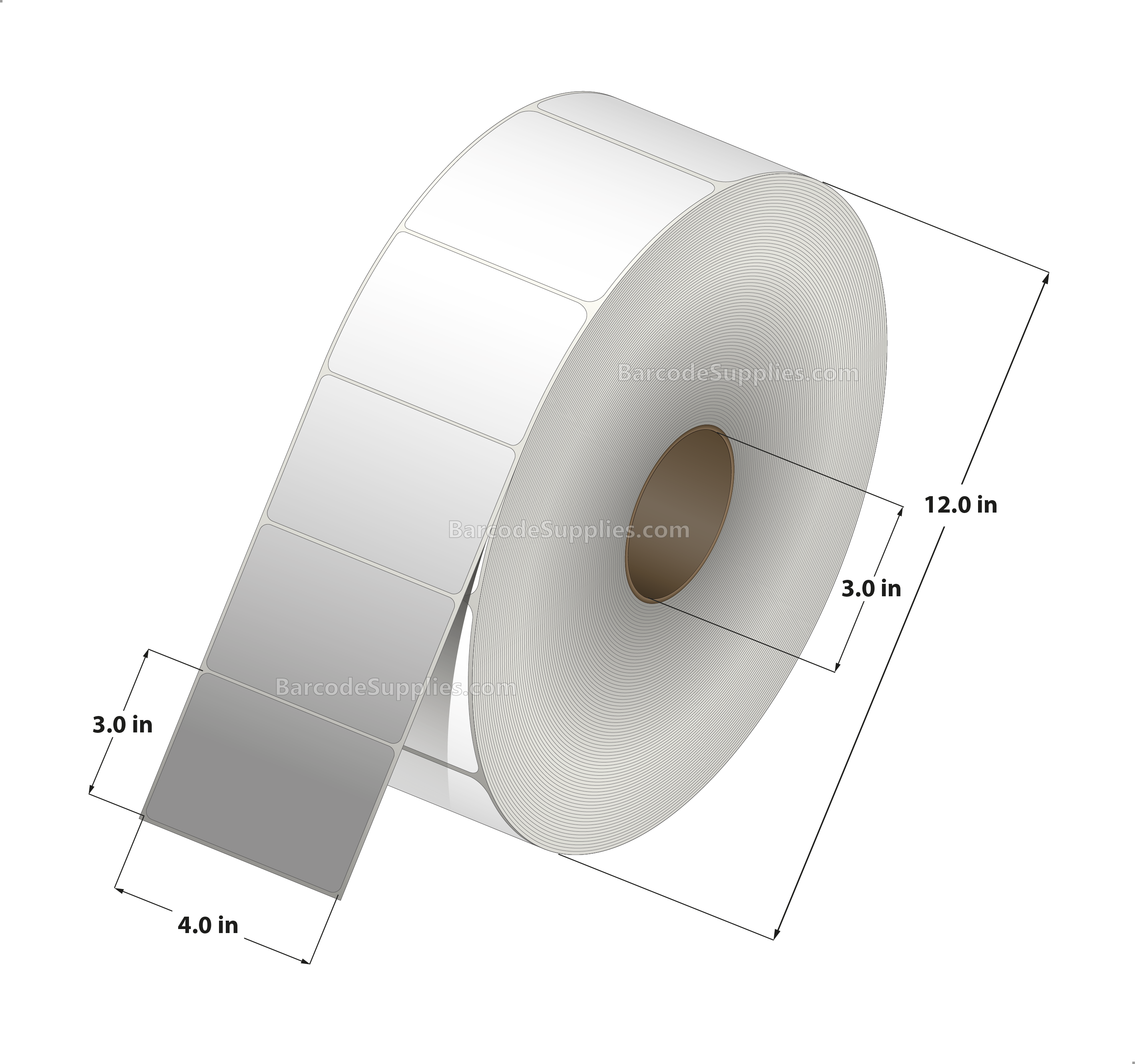 4 x 3 Thermal Transfer White Labels With Permanent Adhesive - No Perforation - 5164 Labels Per Roll - Carton Of 3 Rolls - 15492 Labels Total - MPN: RT-4-3-5164-NP