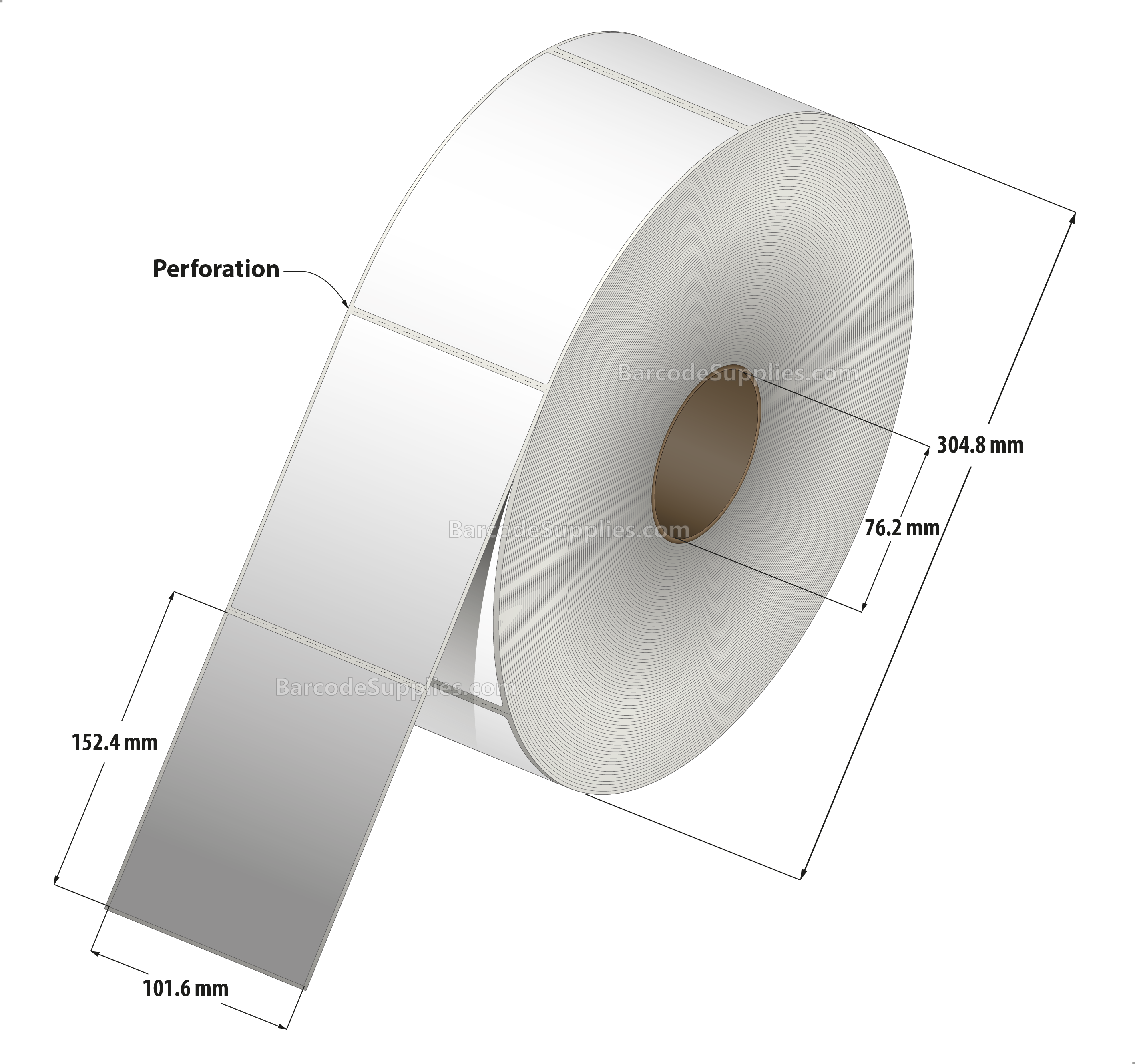 4 x 6 Thermal Transfer White Labels With Permanent Acrylic Adhesive - Perforated - 2800 Labels Per Roll - Carton Of 2 Rolls - 5600 Labels Total - MPN: TH46-112