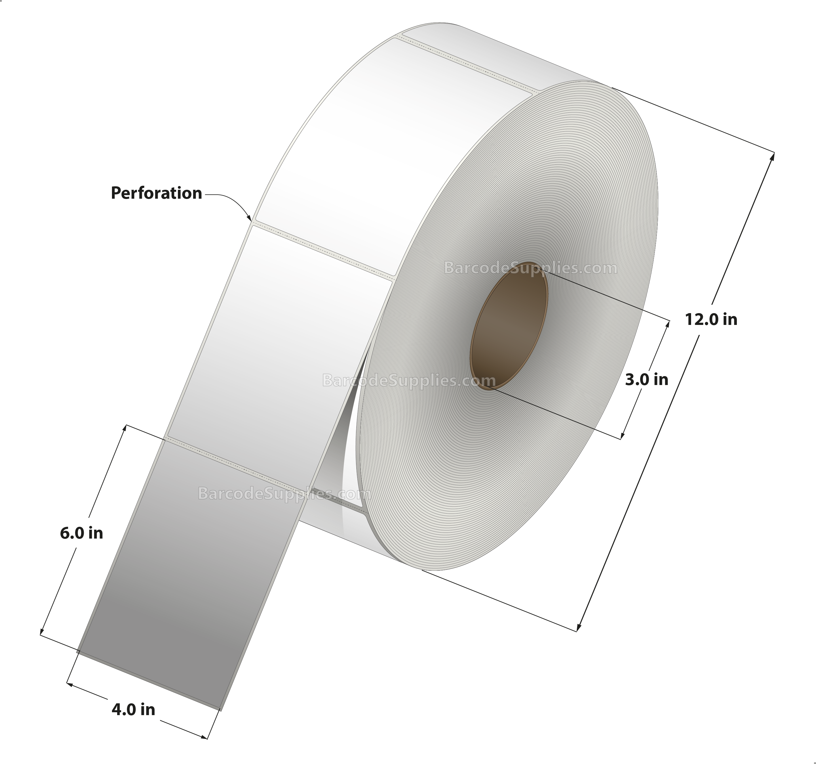 4 x 6 Thermal Transfer White Labels With Permanent Acrylic Adhesive - Perforated - 2800 Labels Per Roll - Carton Of 2 Rolls - 5600 Labels Total - MPN: TH46-112