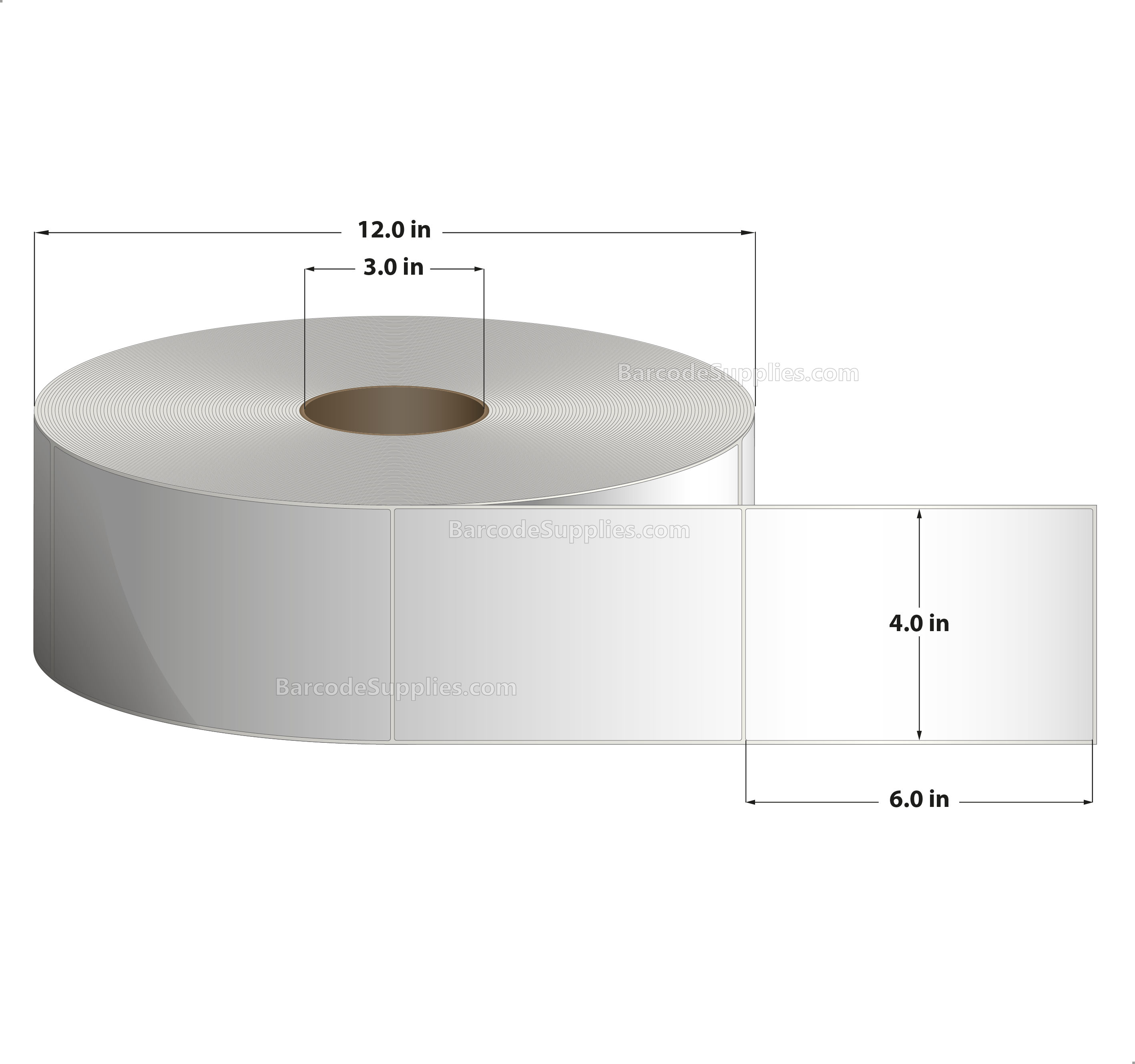 4 x 6 Thermal Transfer White Labels With Permanent Adhesive - No Perforation - 2800 Labels Per Roll - Carton Of 3 Rolls - 8400 Labels Total - MPN: RT-4-6-2800-NP