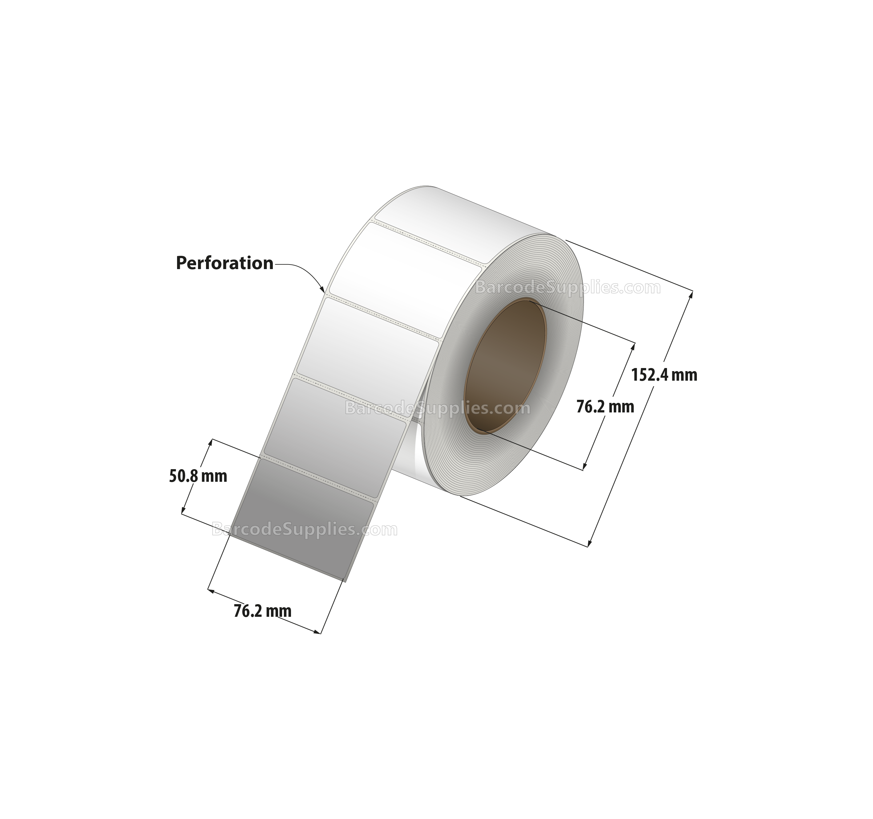 3 x 2 Thermal Transfer White Labels With Permanent Adhesive - Perforated - 1475 Labels Per Roll - Carton Of 8 Rolls - 11800 Labels Total - MPN: RT-3-2-1475-3