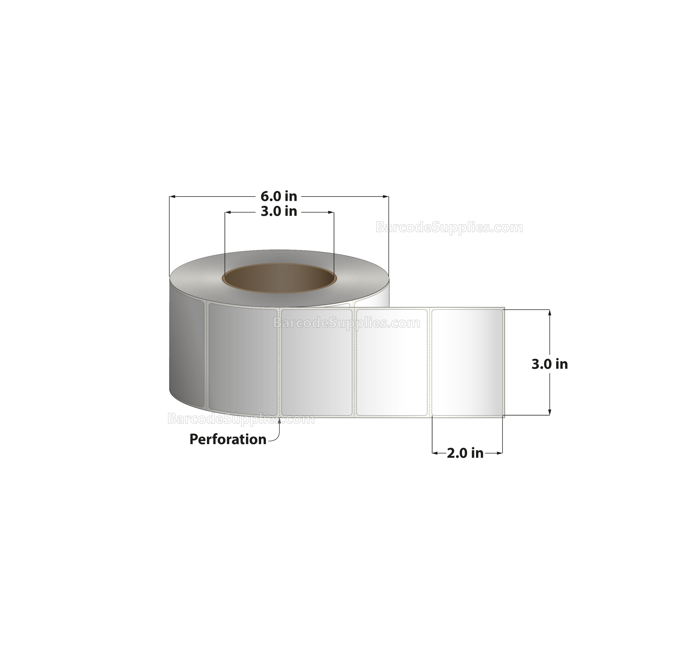 3 x 2 Thermal Transfer White Labels With Permanent Adhesive - Perforated - 1475 Labels Per Roll - Carton Of 8 Rolls - 11800 Labels Total - MPN: RT-3-2-1475-3