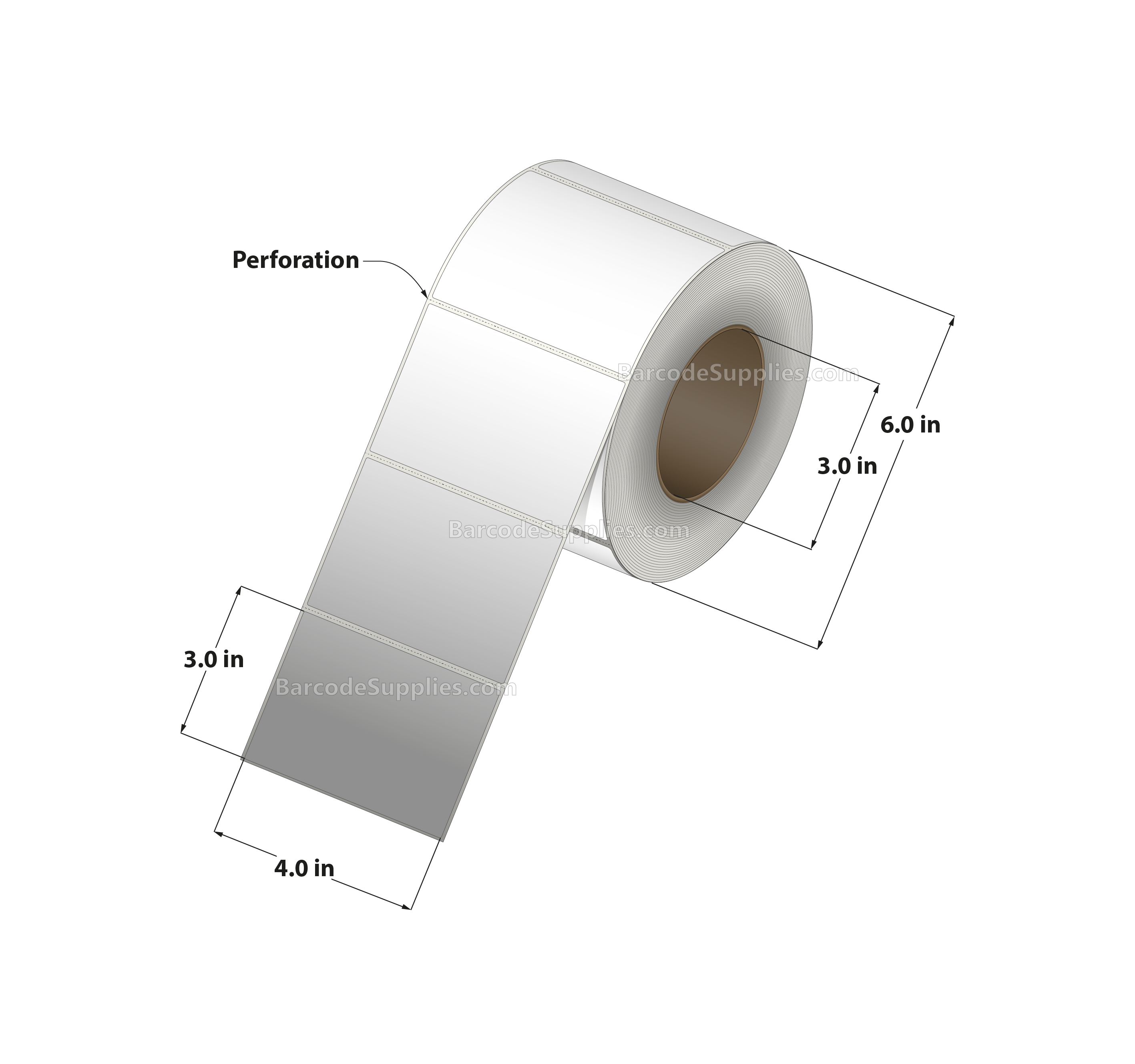 4 x 3 Thermal Transfer White Labels With Permanent Adhesive - Perforated - 975 Labels Per Roll - Carton Of 8 Rolls - 7800 Labels Total - MPN: RT-4-3-975-3