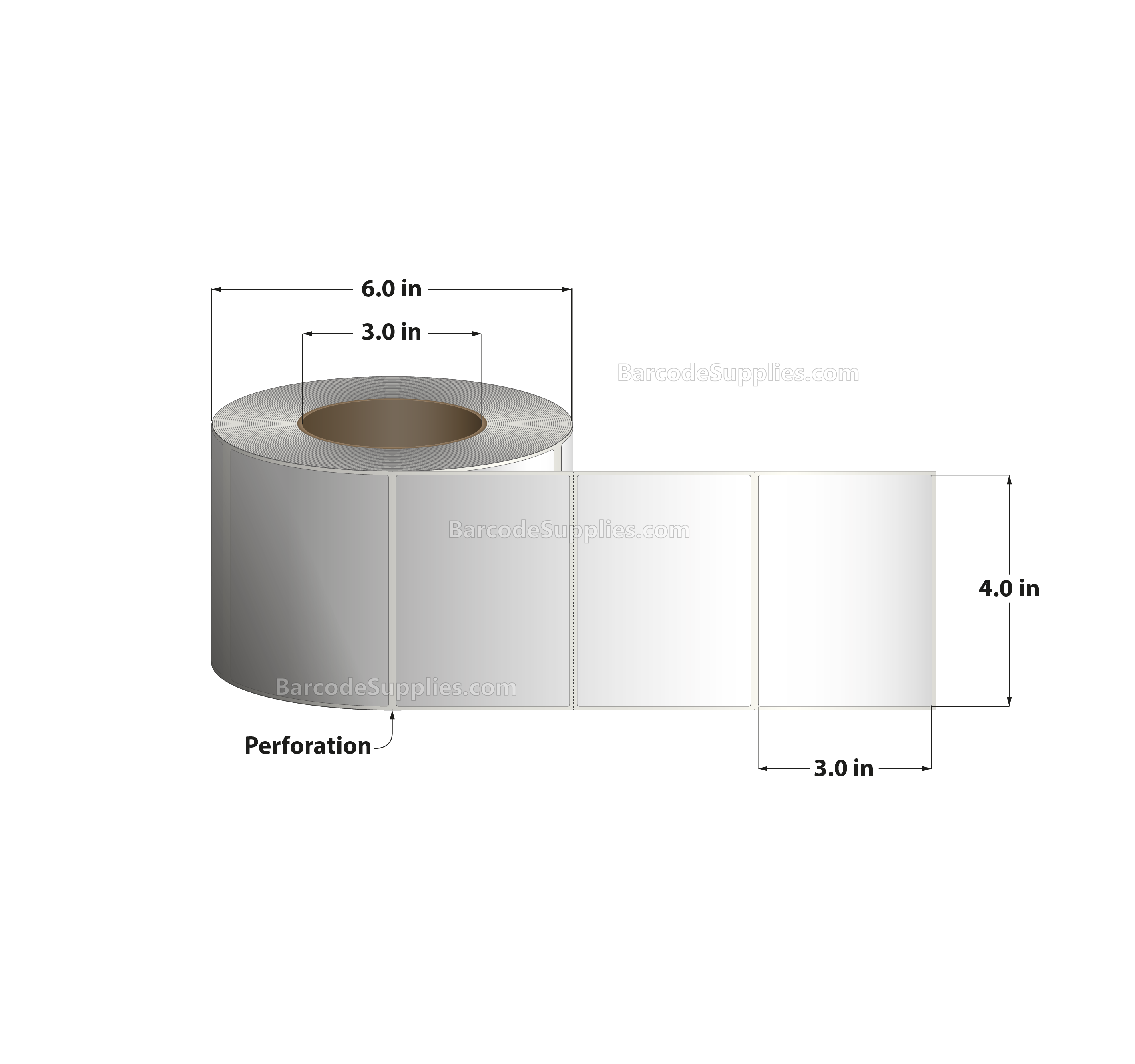 4 x 3 Thermal Transfer White Labels With Permanent Adhesive - Perforated - 975 Labels Per Roll - Carton Of 8 Rolls - 7800 Labels Total - MPN: RT-4-3-975-3