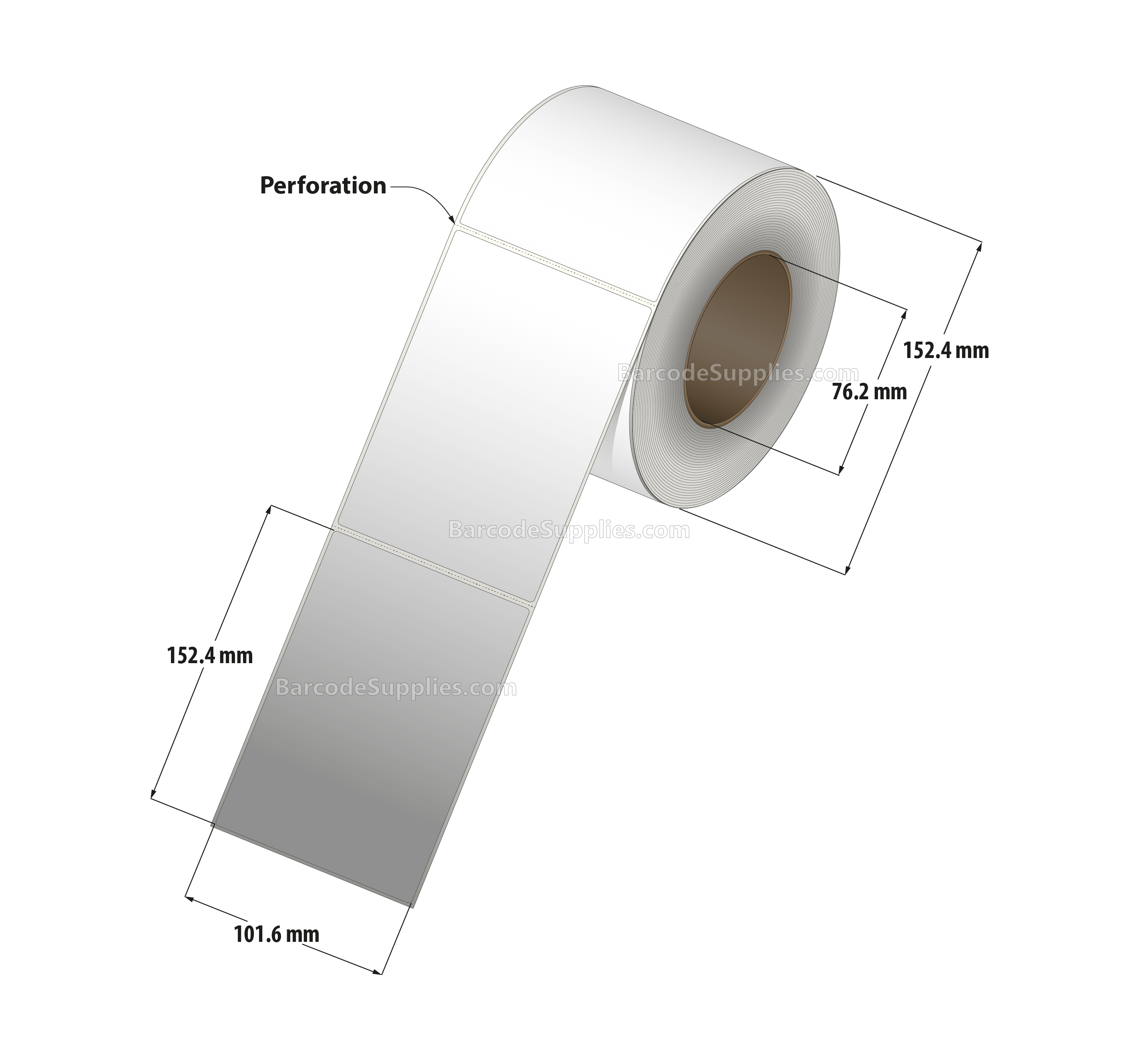 4 x 6 Thermal Transfer White Labels With Permanent Adhesive - Perforated - 525 Labels Per Roll - Carton Of 8 Rolls - 4200 Labels Total - MPN: RT-4-6-525-3