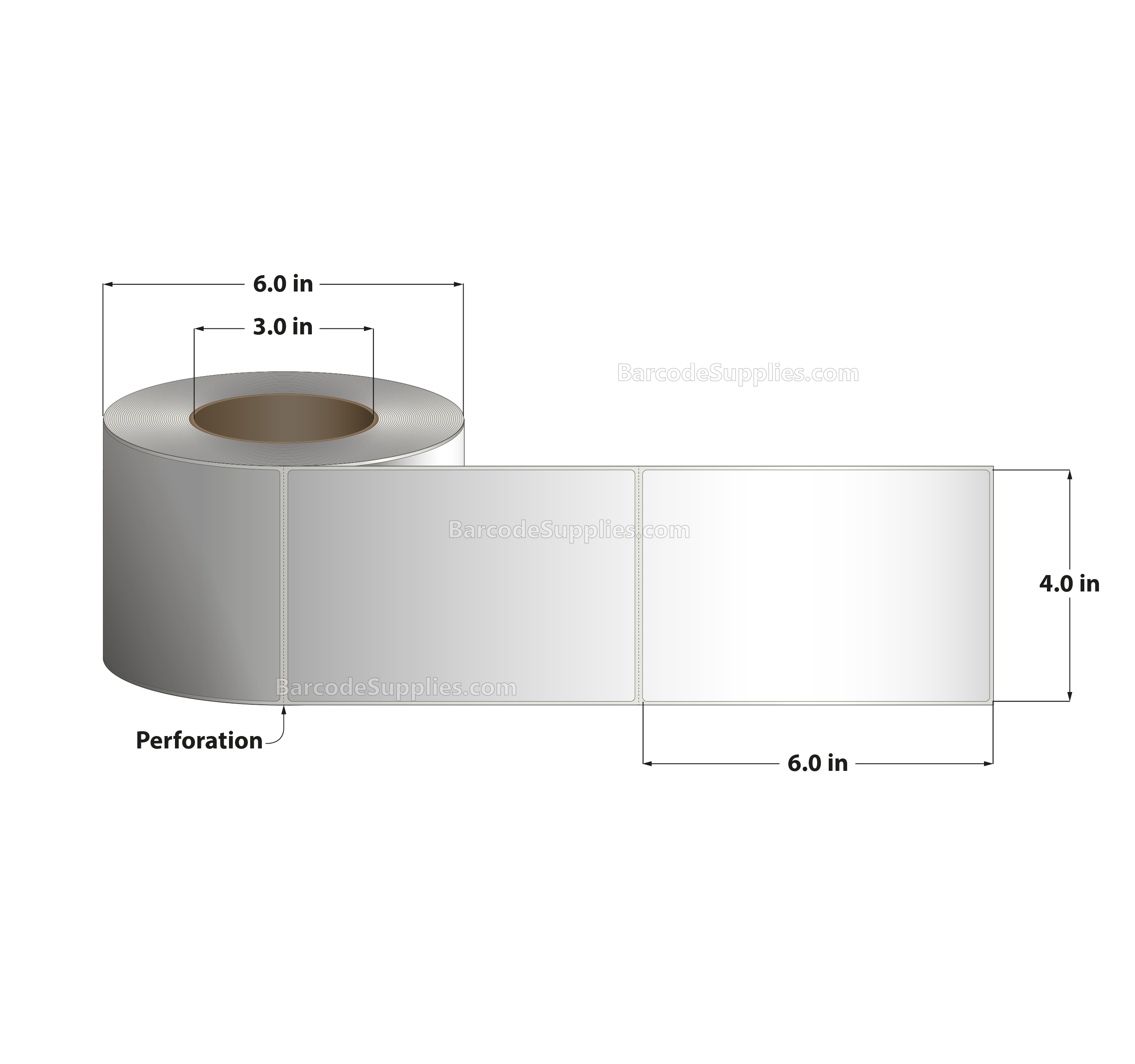 4 x 6 Direct Thermal White Labels With Acrylic Adhesive - Perforated - 525 Labels Per Roll - Carton Of 8 Rolls - 4200 Labels Total - MPN: RD-4-6-525-3