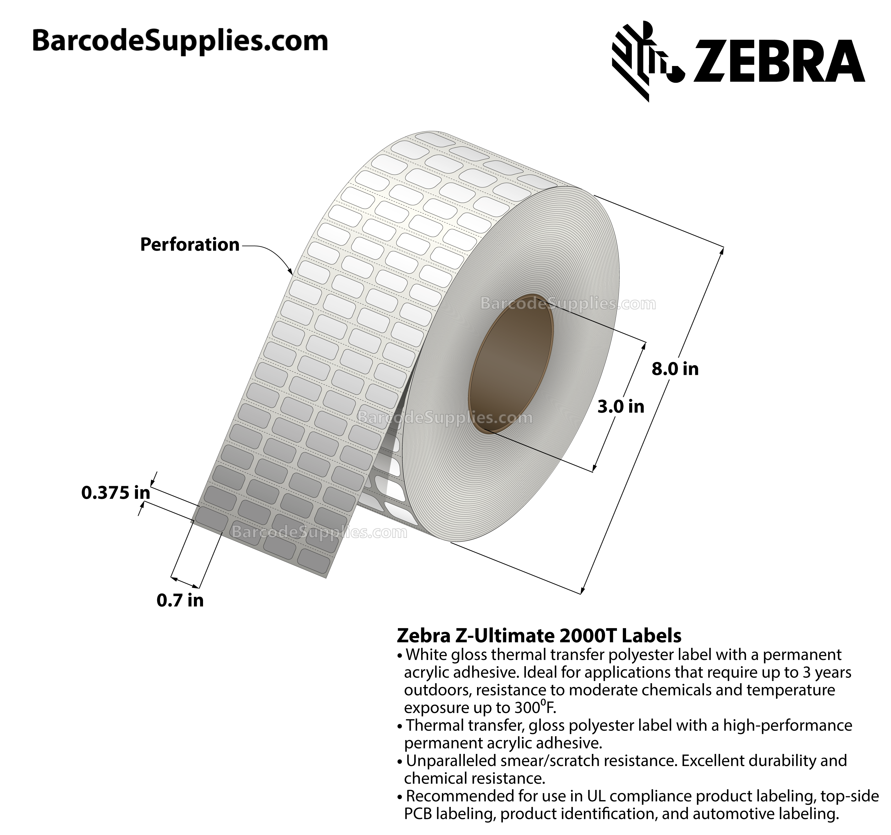 .7 x .38 Thermal Transfer Labels - 10023007