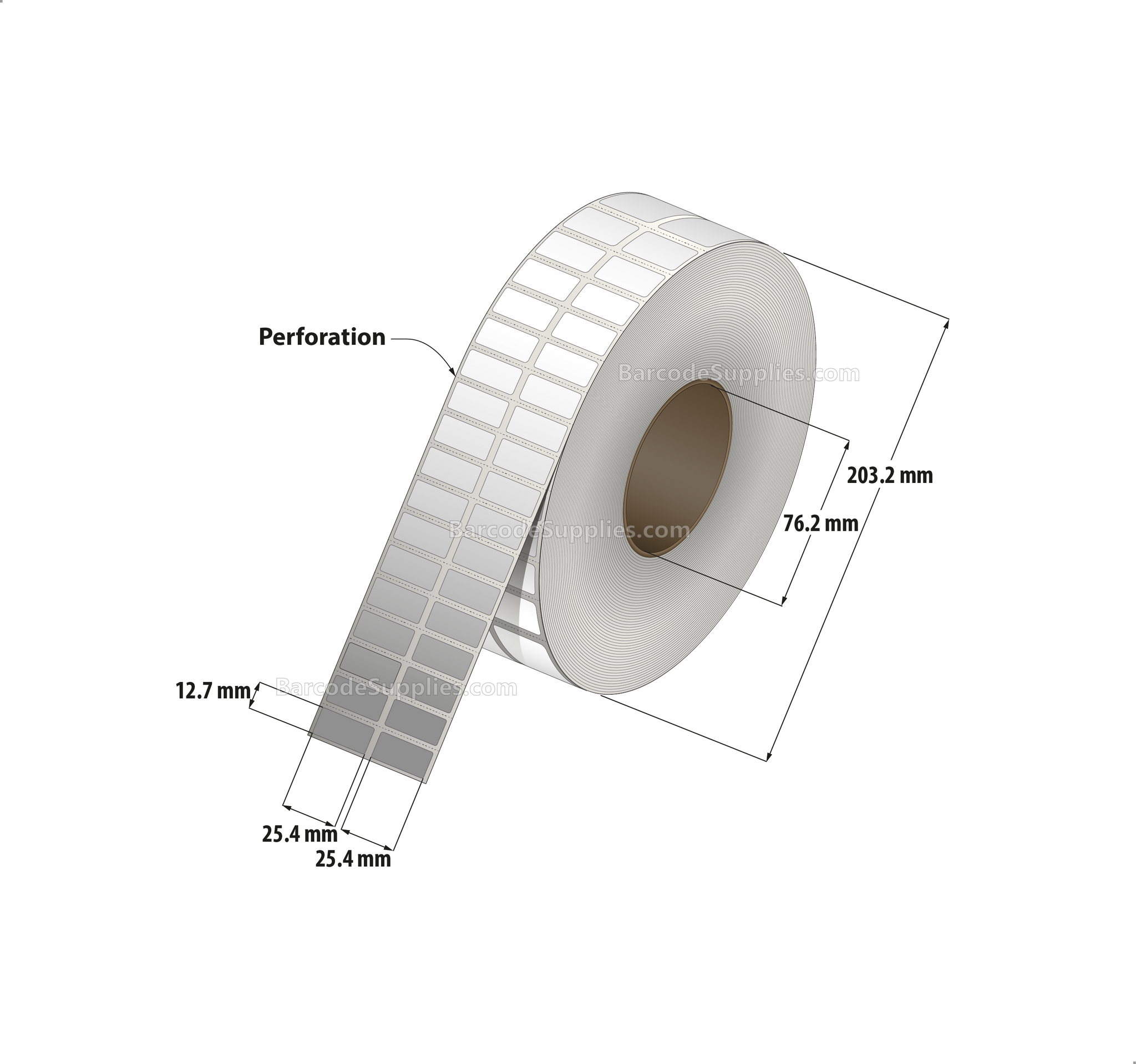 1 x 0.5 Thermal Transfer White Labels With Permanent Adhesive - Perforated - 19,200 Labels Per Roll - Carton Of 8 Rolls - 153600 Labels Total - MPN: RT-1-05-19200-3