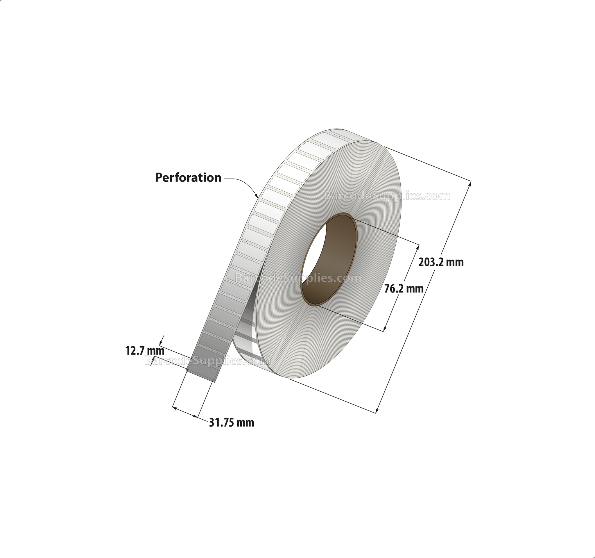 1.25 x 0.5 Thermal Transfer White Labels With Permanent Adhesive - Perforated - 9600 Labels Per Roll - Carton Of 8 Rolls - 76800 Labels Total - MPN: RT-125-05-9600-3
