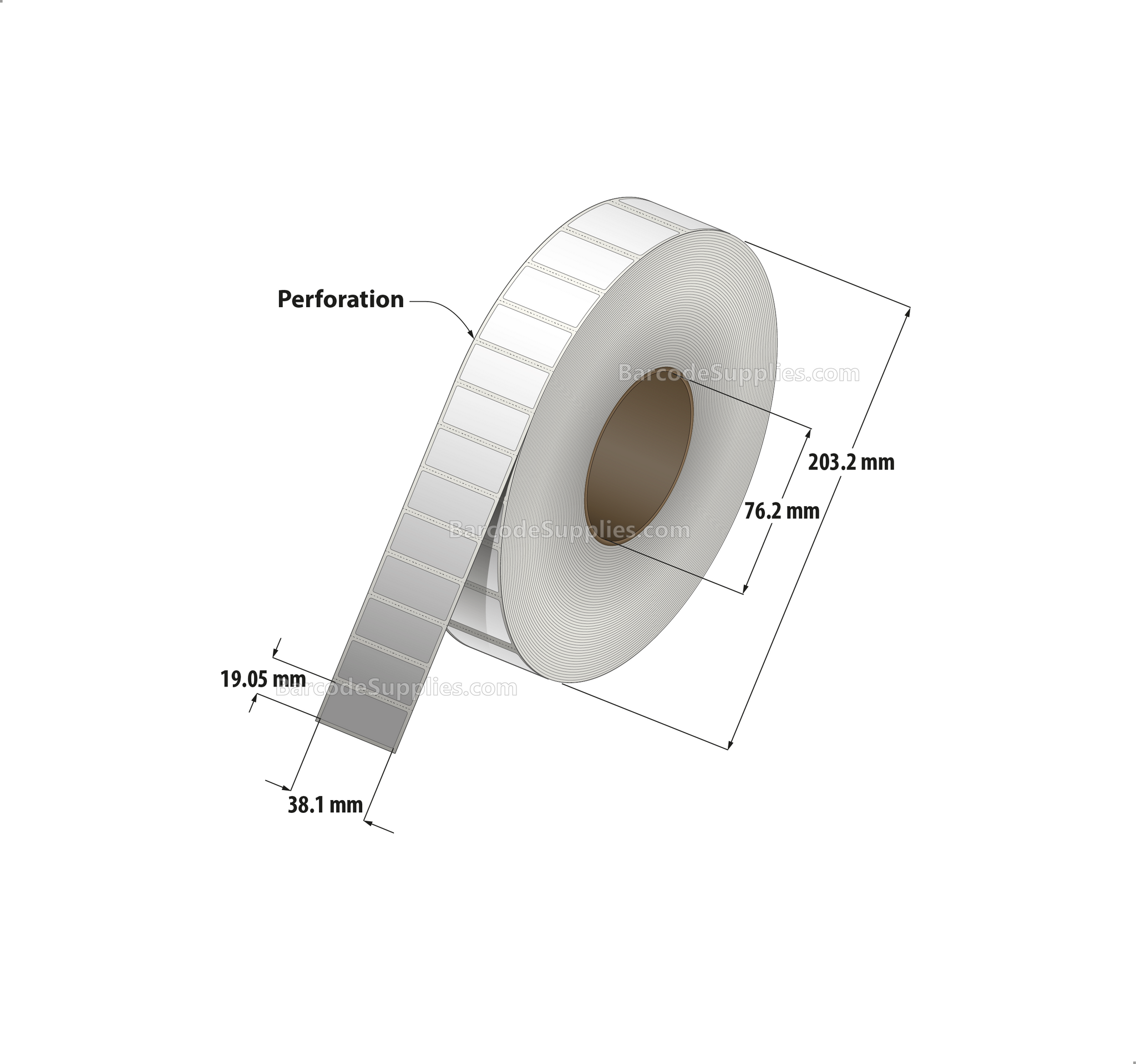 1.5 x 0.75 Thermal Transfer White Labels With Permanent Adhesive - Perforated - 7500 Labels Per Roll - Carton Of 8 Rolls - 60000 Labels Total - MPN: RP-15-075-7500-3